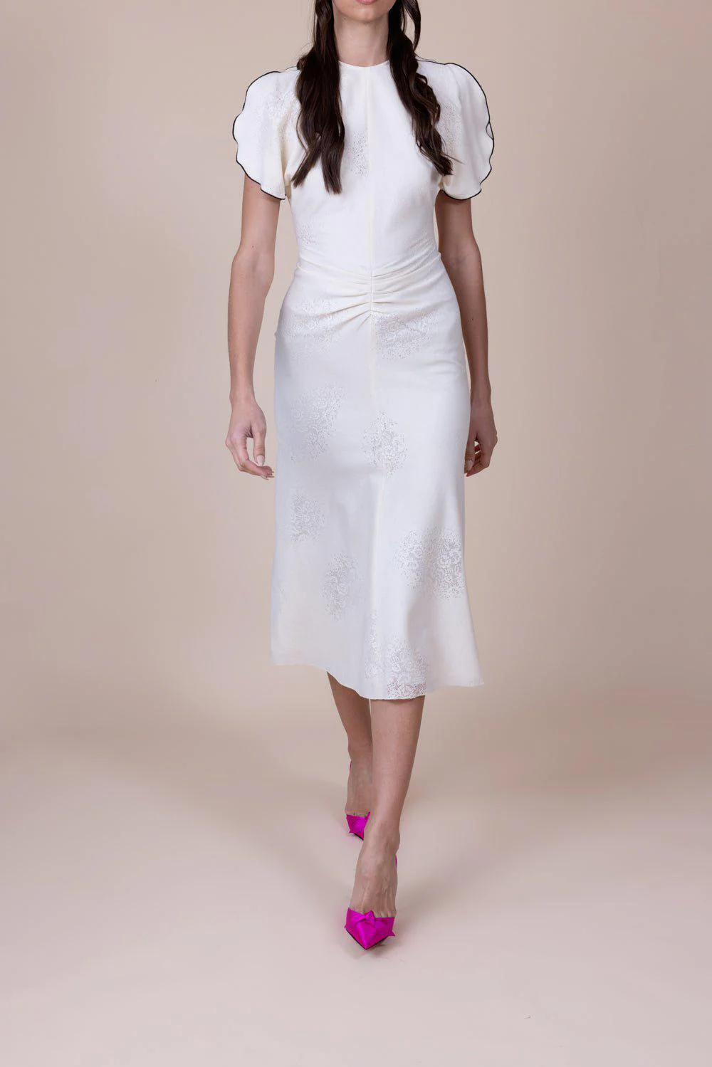 Gathered Waist Midi Dress - Cream - Image 2