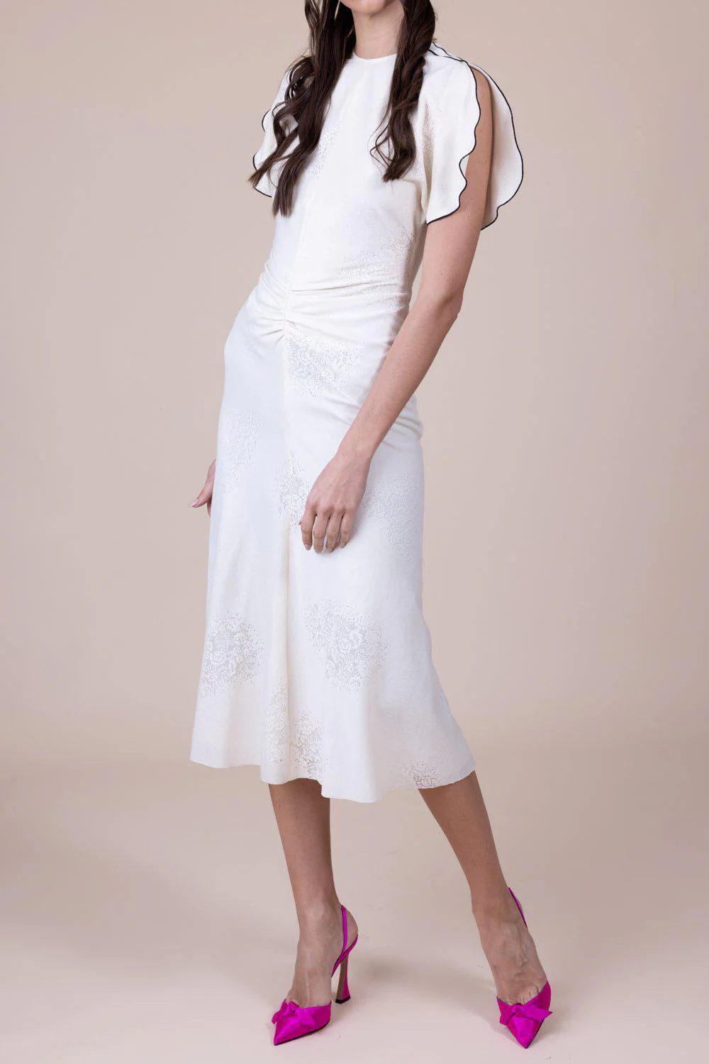 Gathered Waist Midi Dress - Cream - Image 4