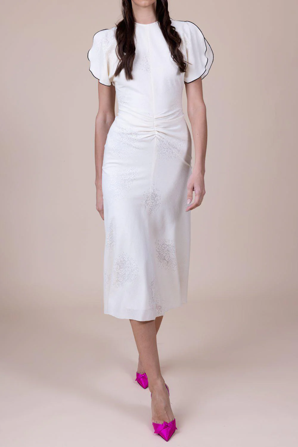 Gathered Waist Midi Dress - Cream - Image 5