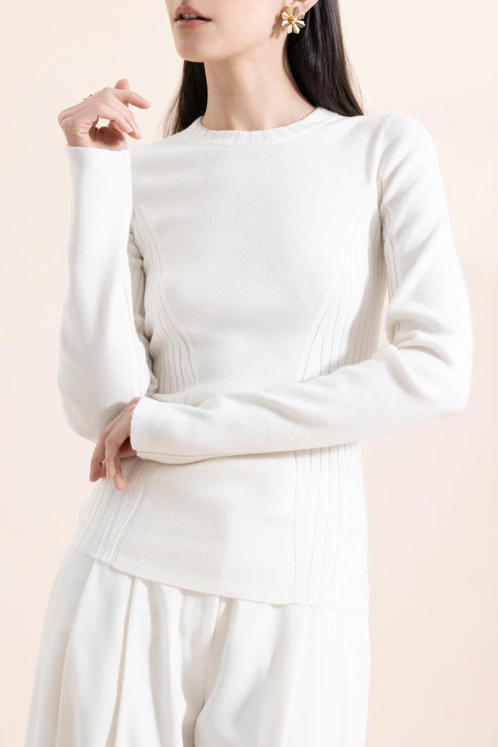 Panelled Rib Crew Neck Top - Image 2