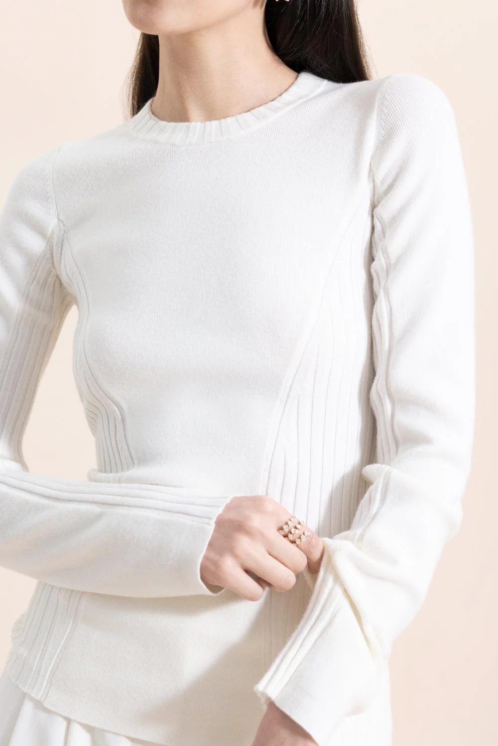 Panelled Rib Crew Neck Top - Image 3