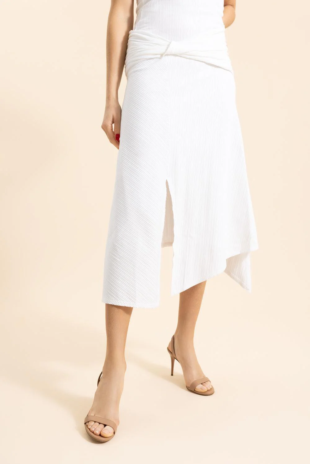 Twist Detail Midi Skirt - White - Image 3
