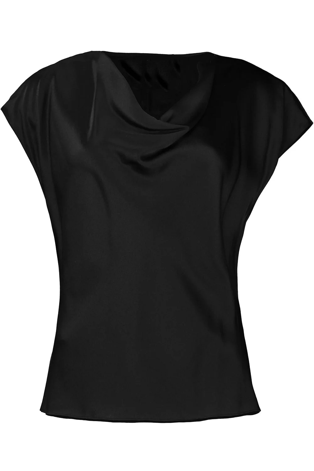 Cowl Neck Cap Sleeve Blouse - Black