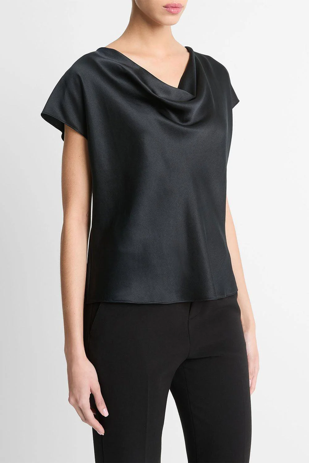 Cowl Neck Cap Sleeve Blouse - Black - Image 2