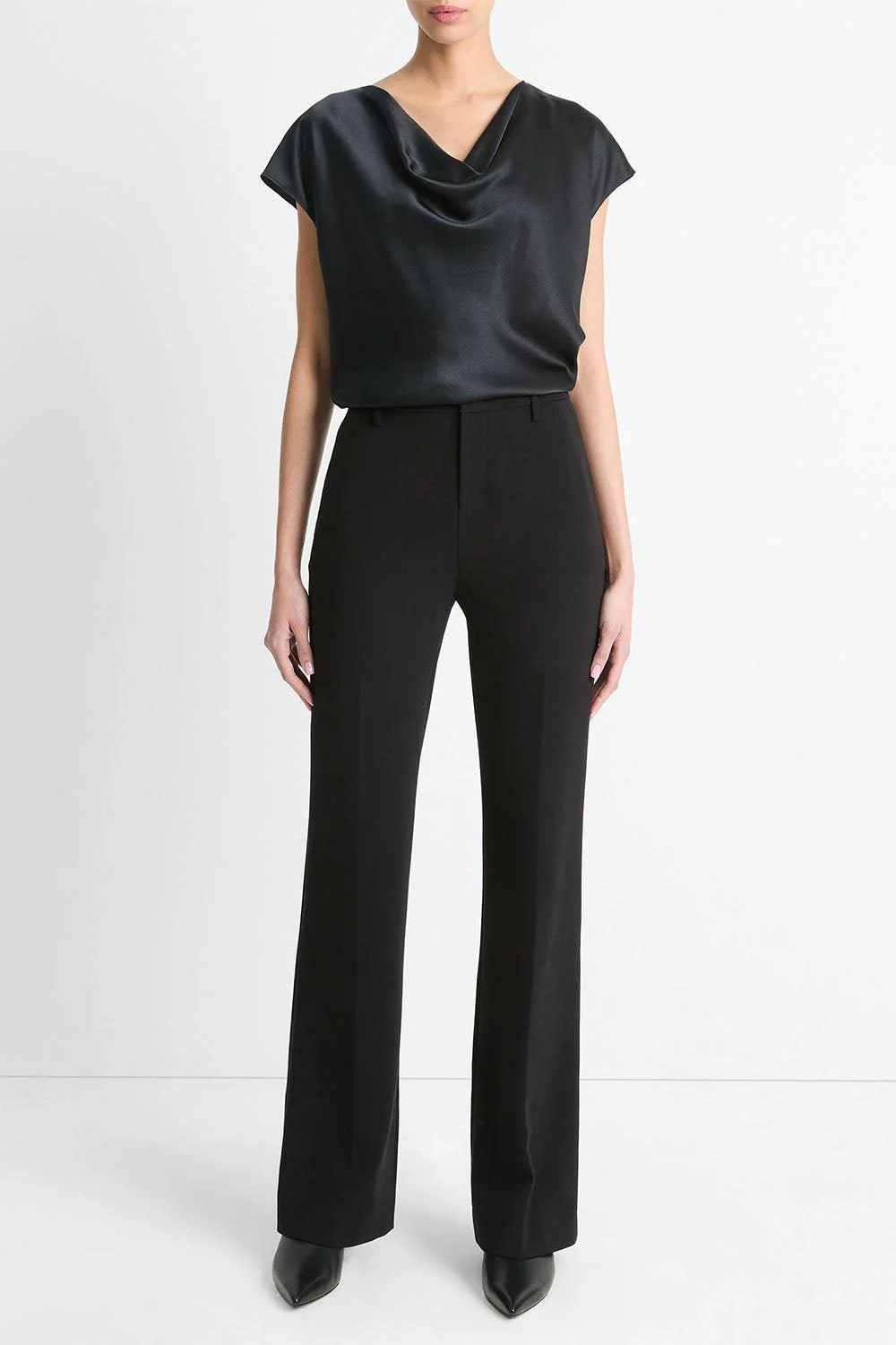 Cowl Neck Cap Sleeve Blouse - Black - Image 3
