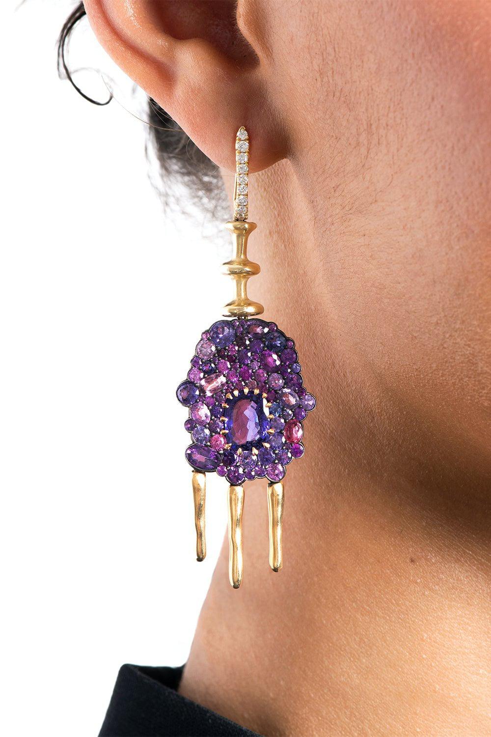 Chrona Diamond Purple Sapphire Earrings - Image 2
