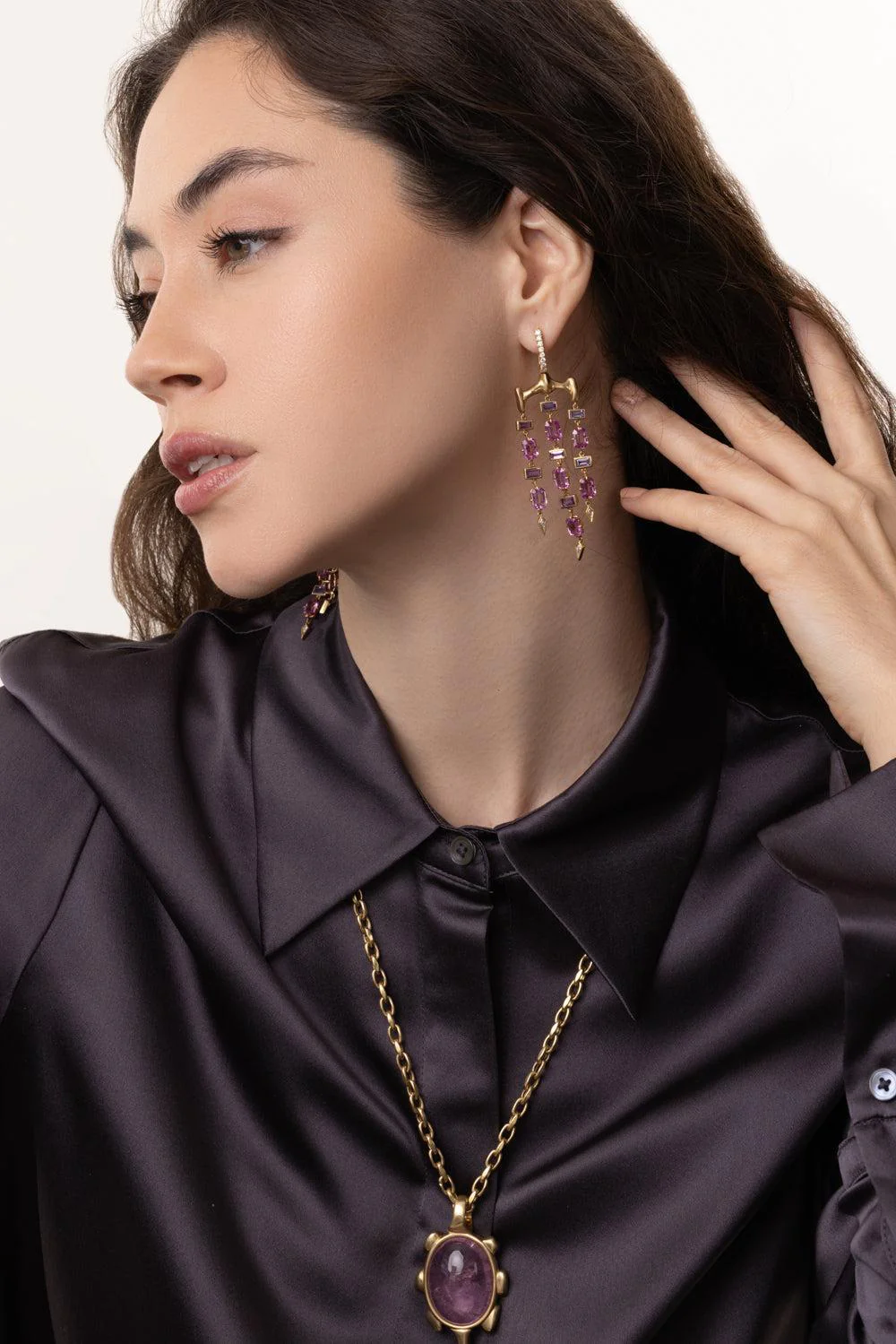 Pink Sapphire Chrona Chandelier Earrings - Image 2