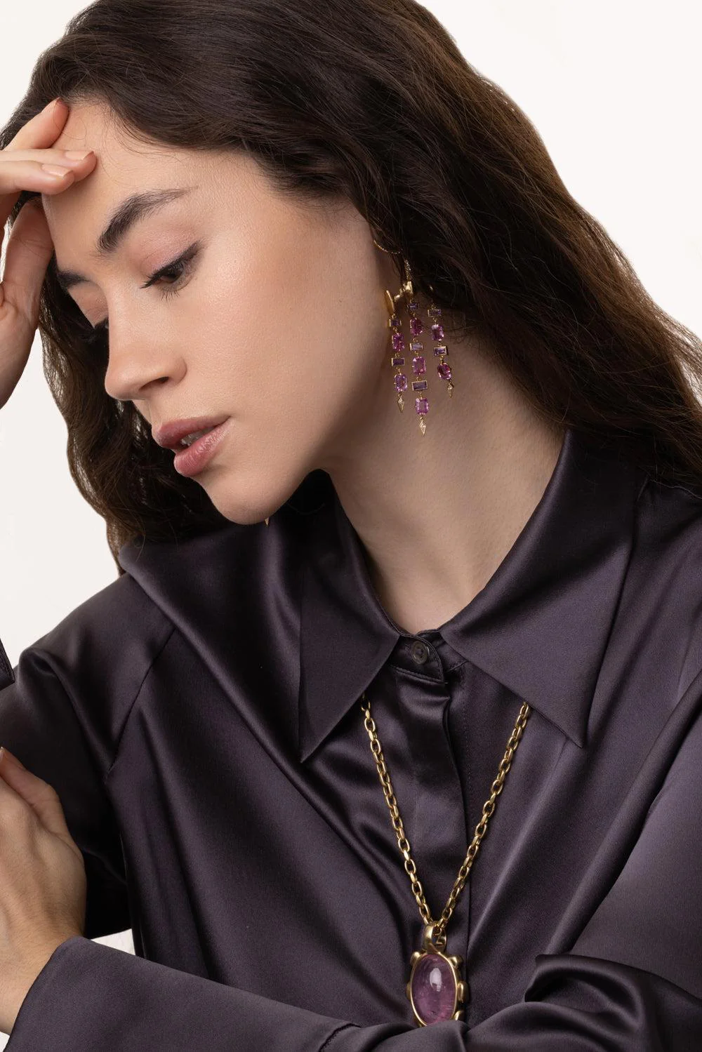 Pink Sapphire Chrona Chandelier Earrings - Image 4