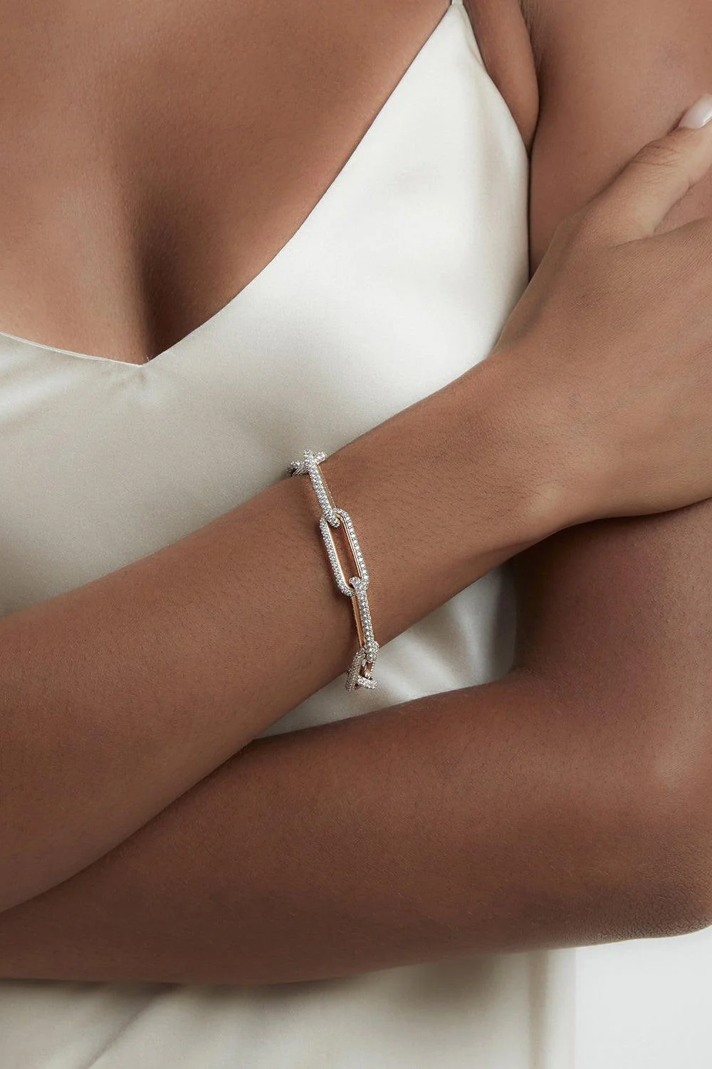 All Diamond Saxon Elongated Link Bracelet - Yellow Gold - Image 2