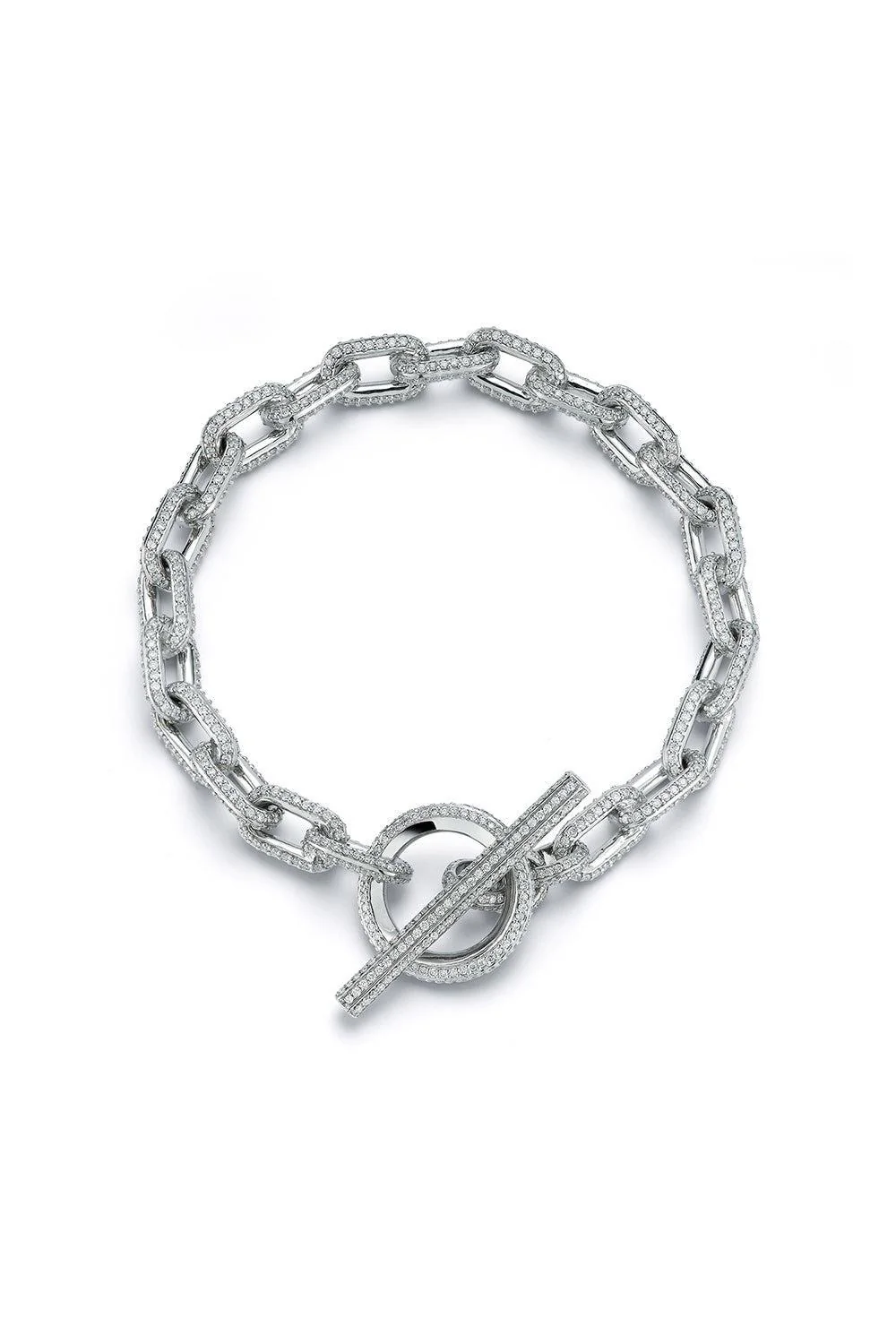 All Diamond Saxon Toggle Bracelet - White Gold
