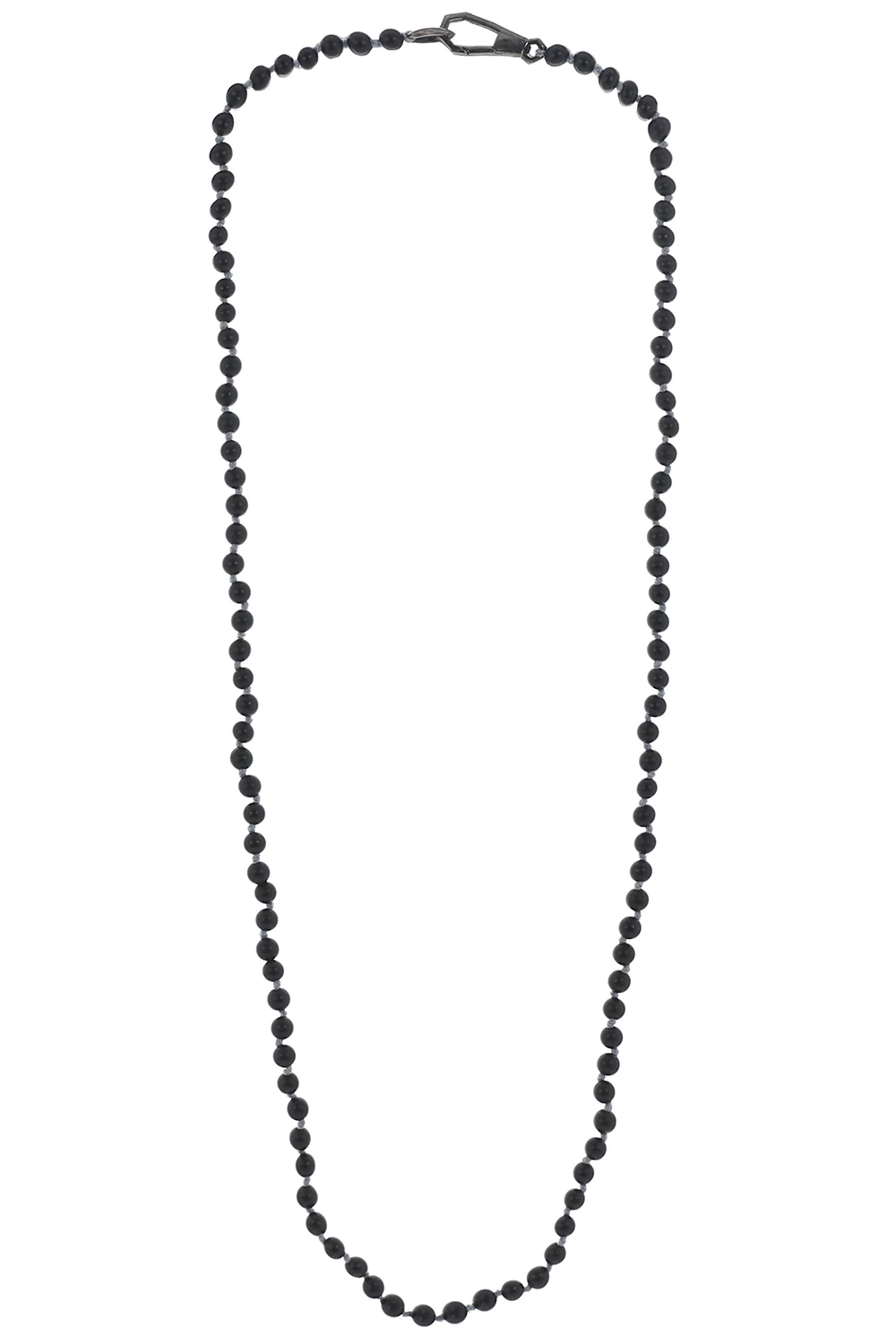 Black Onyx Beaded Necklace - Rhodium