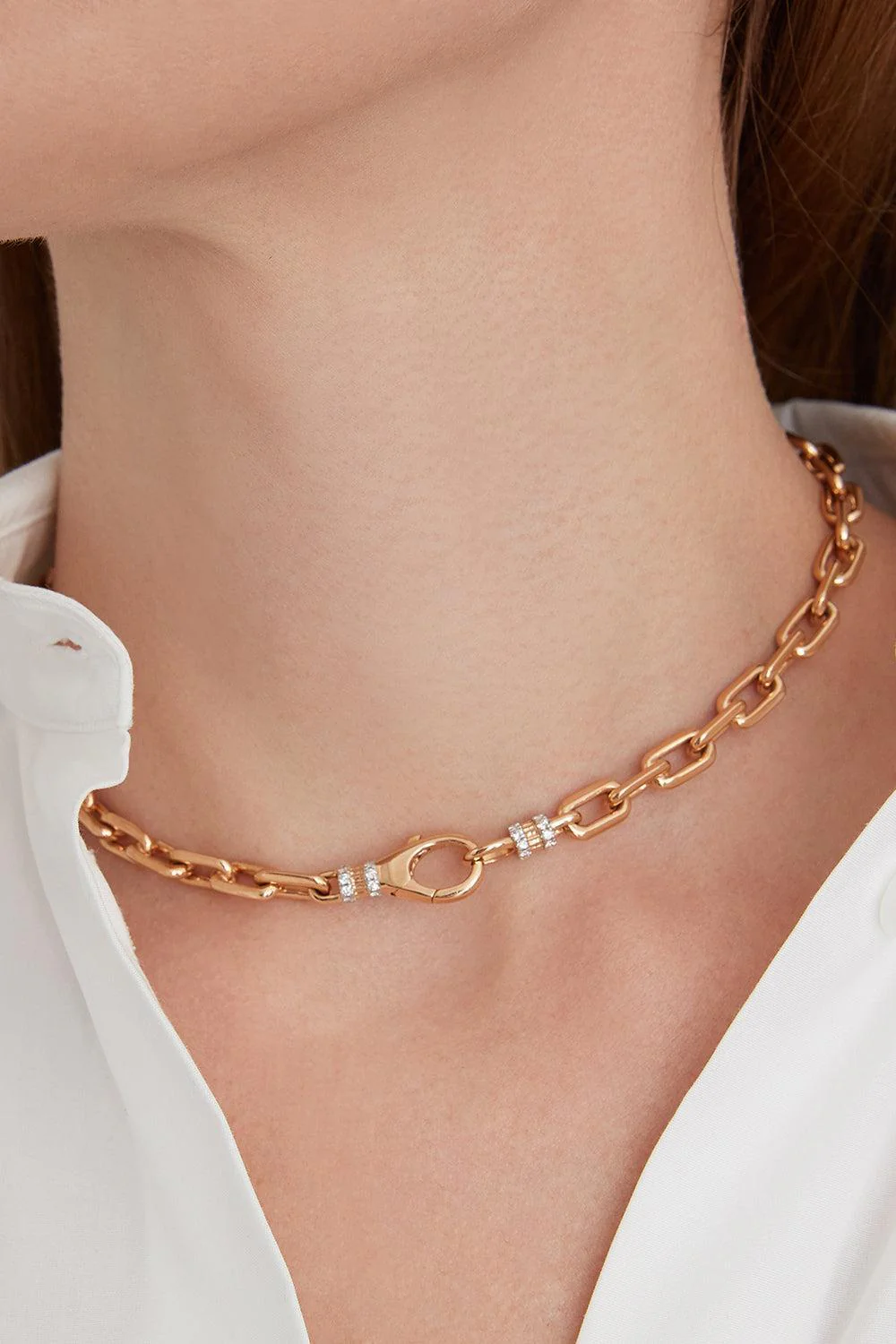 Clive Diamond Clasp Chain Link Choker - Yellow Gold - Image 2