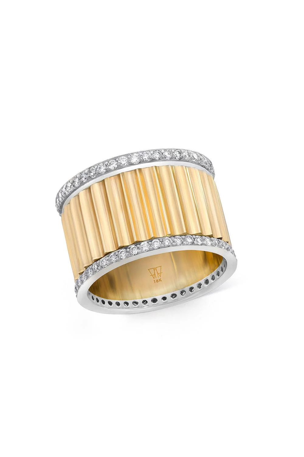 Clive Two Tone Diamond Fluted Band Ring - Yellow Gold