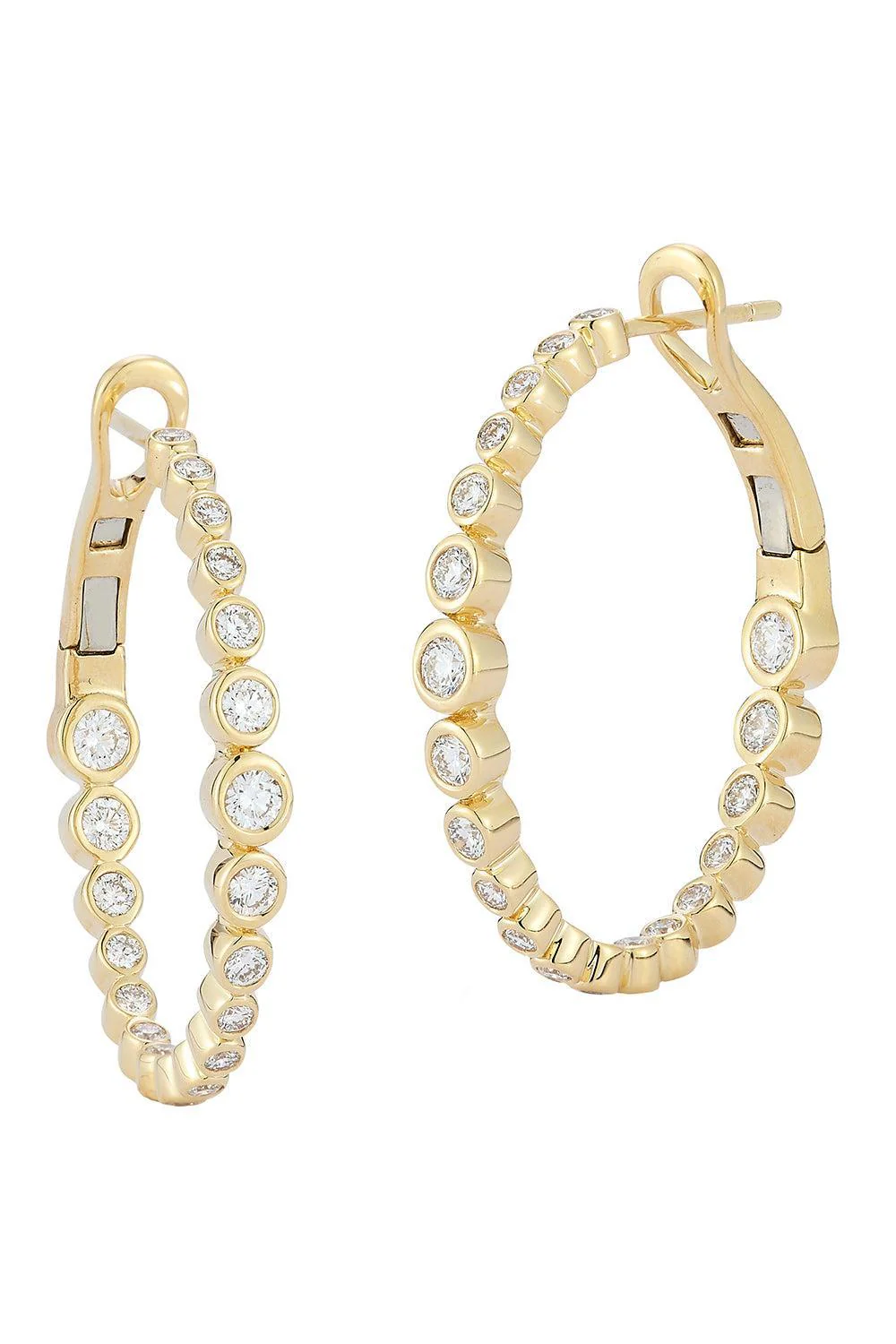 Diamond Bezel Small WF Classic Oval Hoop Earrings