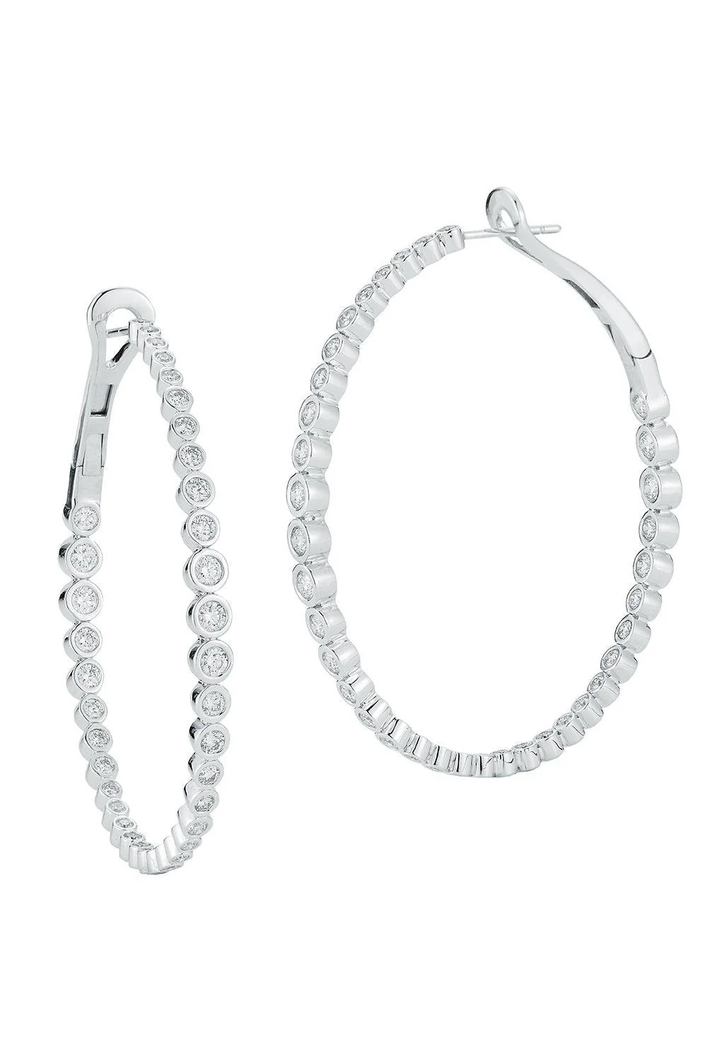 Diamond Bezel WF Classic Oval Hoop Earrings