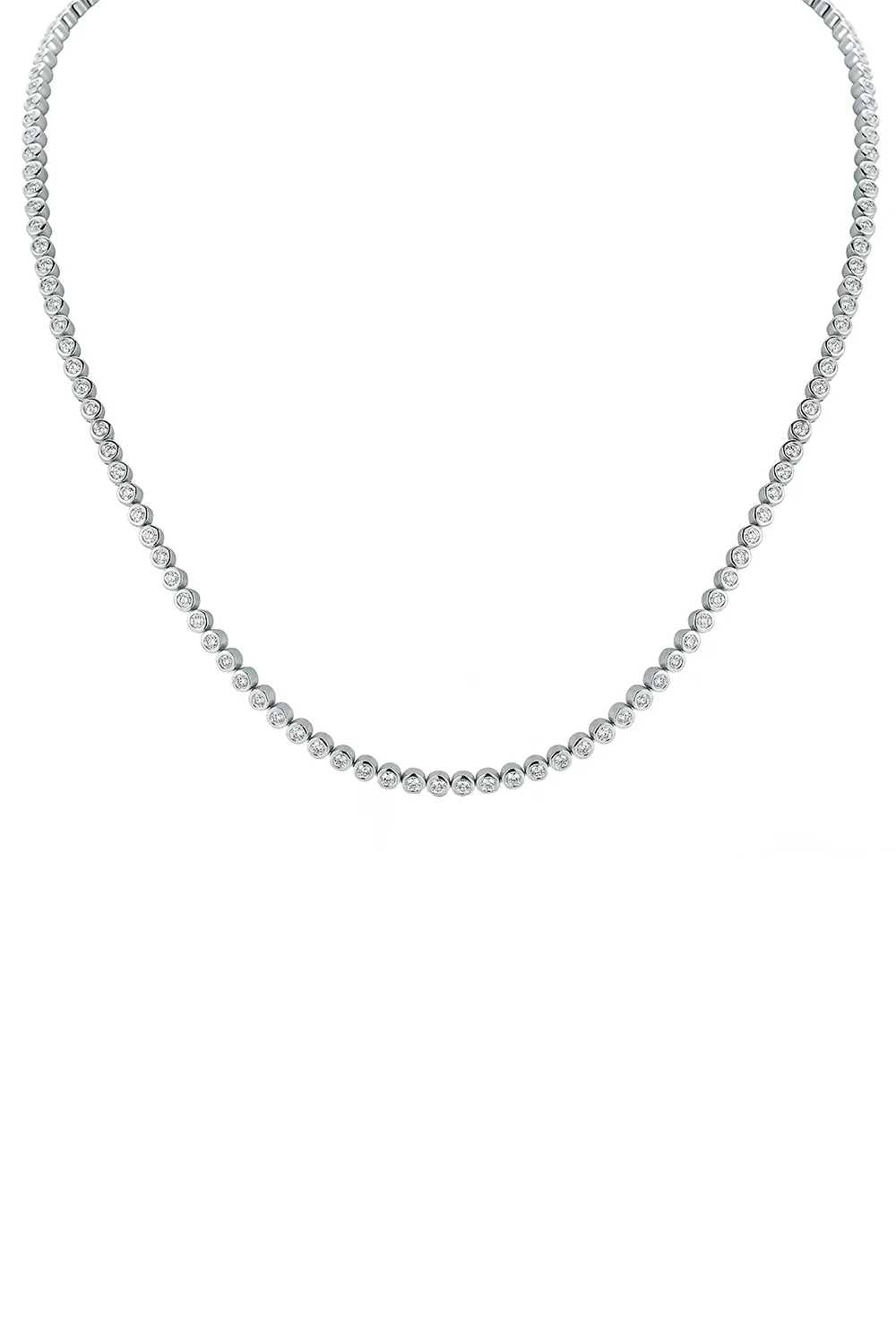 Diamond Bezel WF Classic Tennis Necklace - White Gold