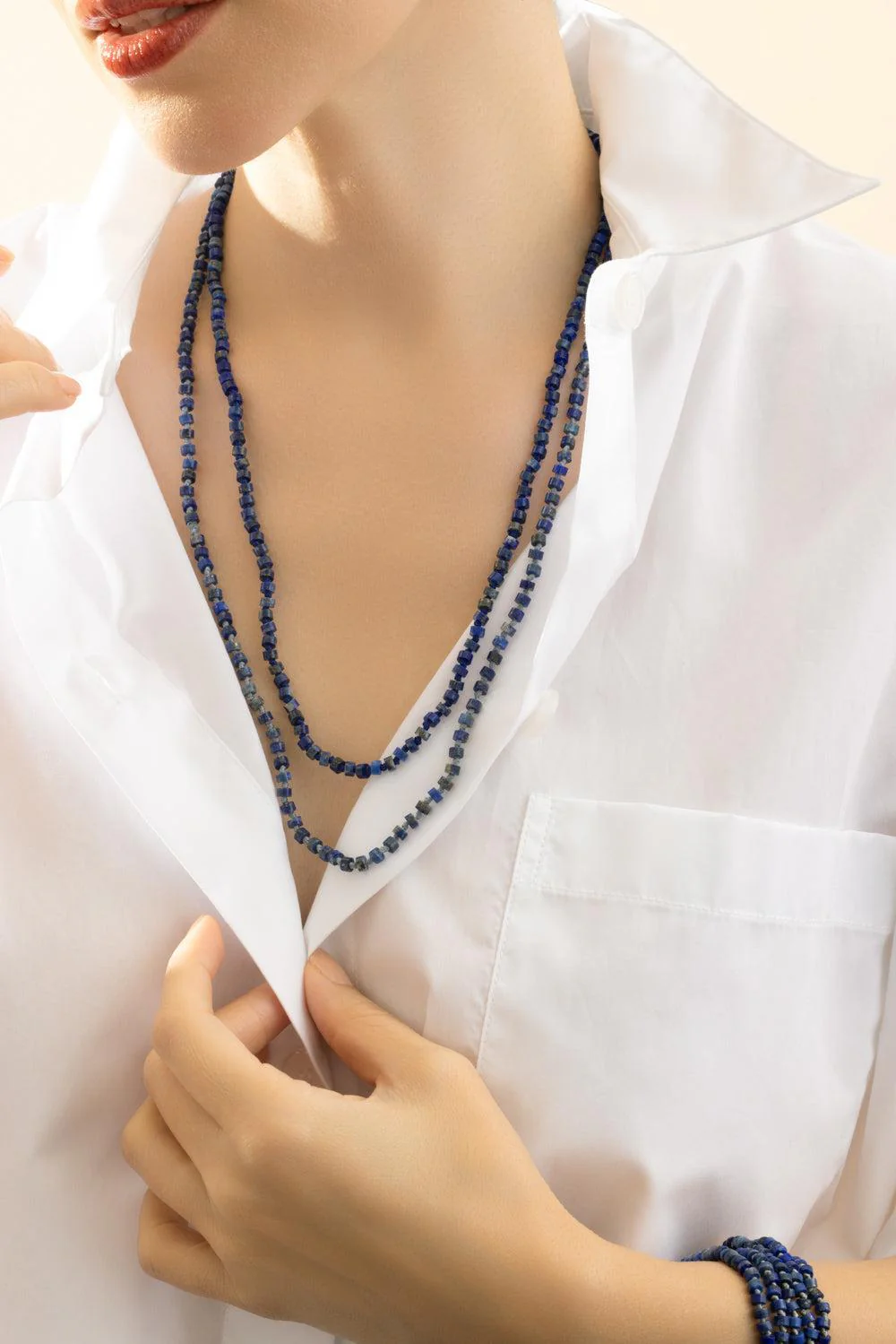 Lapis Beaded Necklace - Rhodium - Image 2