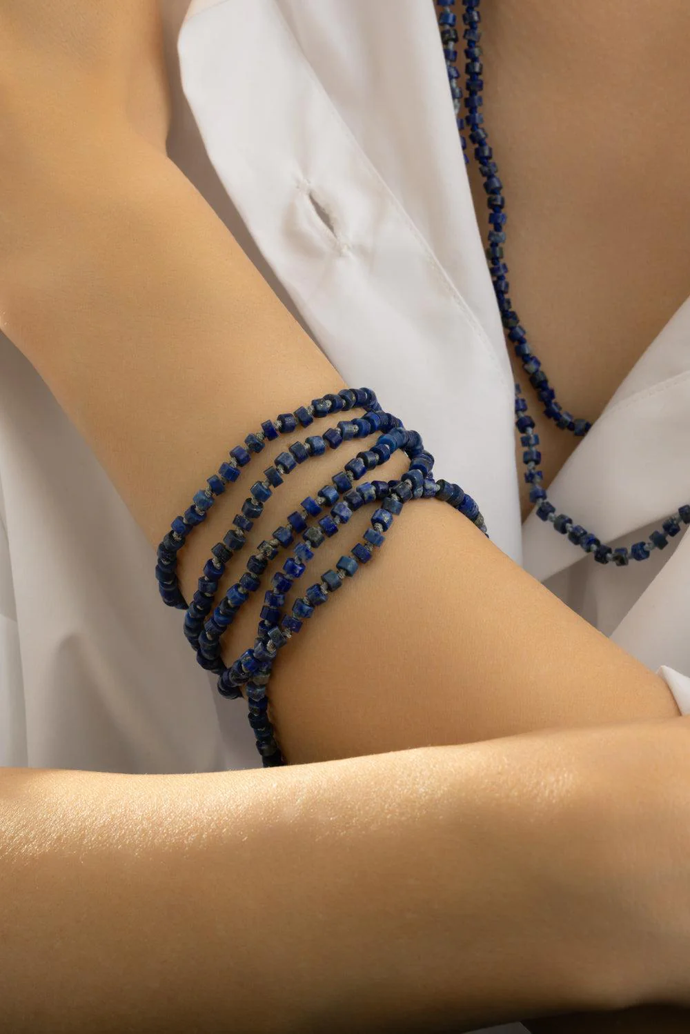 Lapis Beaded Wrap Bracelet - Rose Gold - Image 2