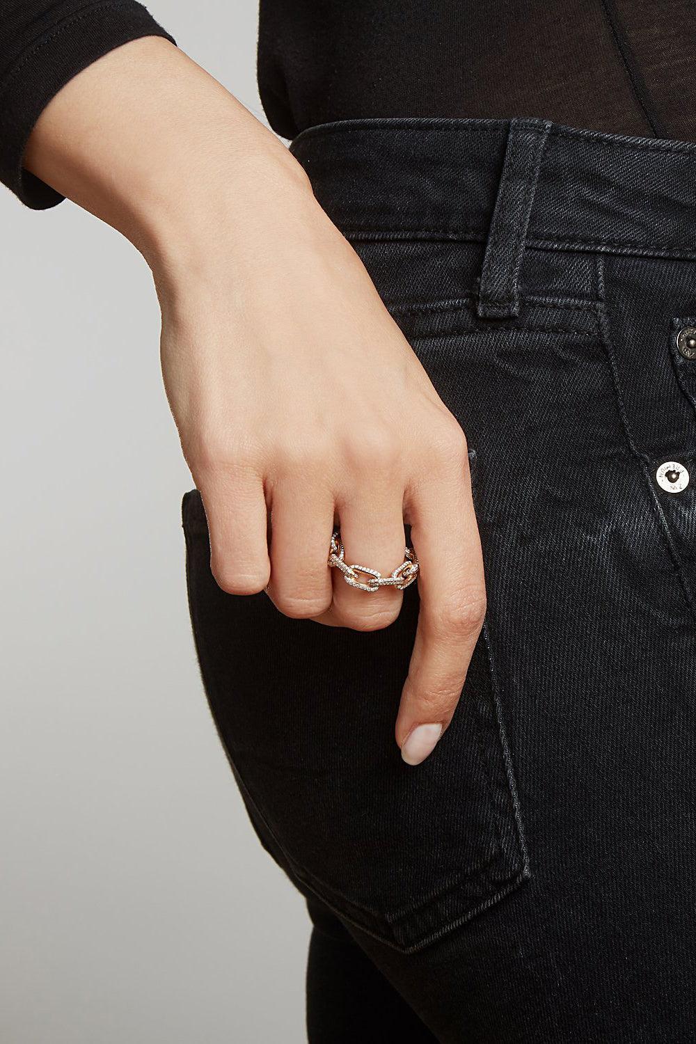 Large All Diamond Saxon Chain Link Ring - Image 3
