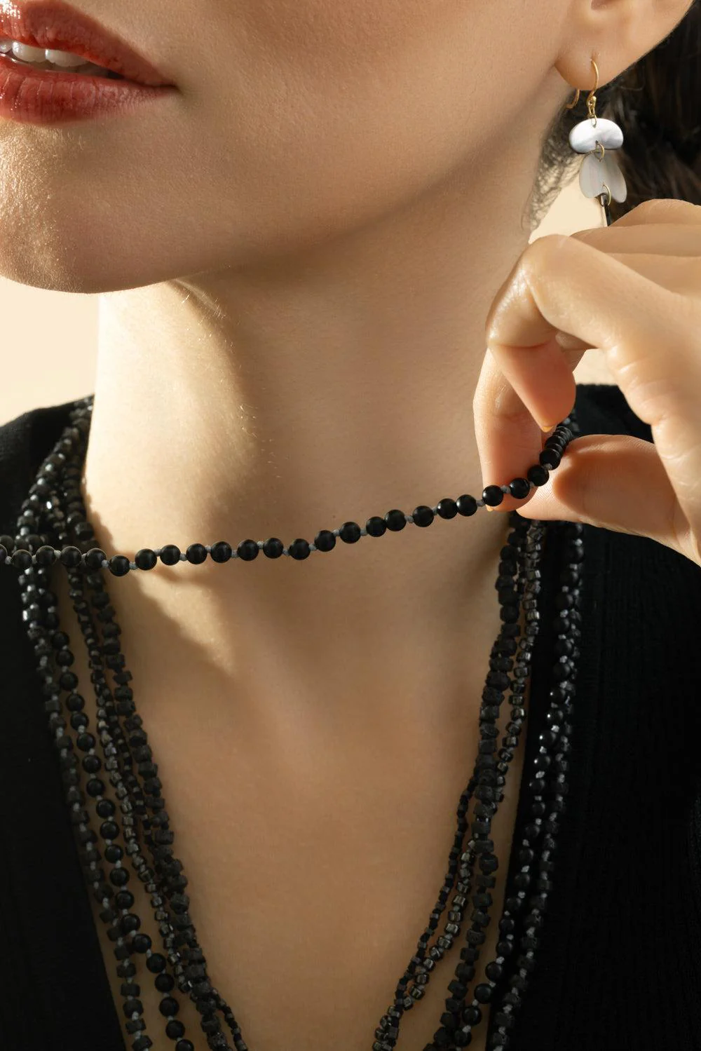 Lava Beaded Necklace - Silver - Image 4