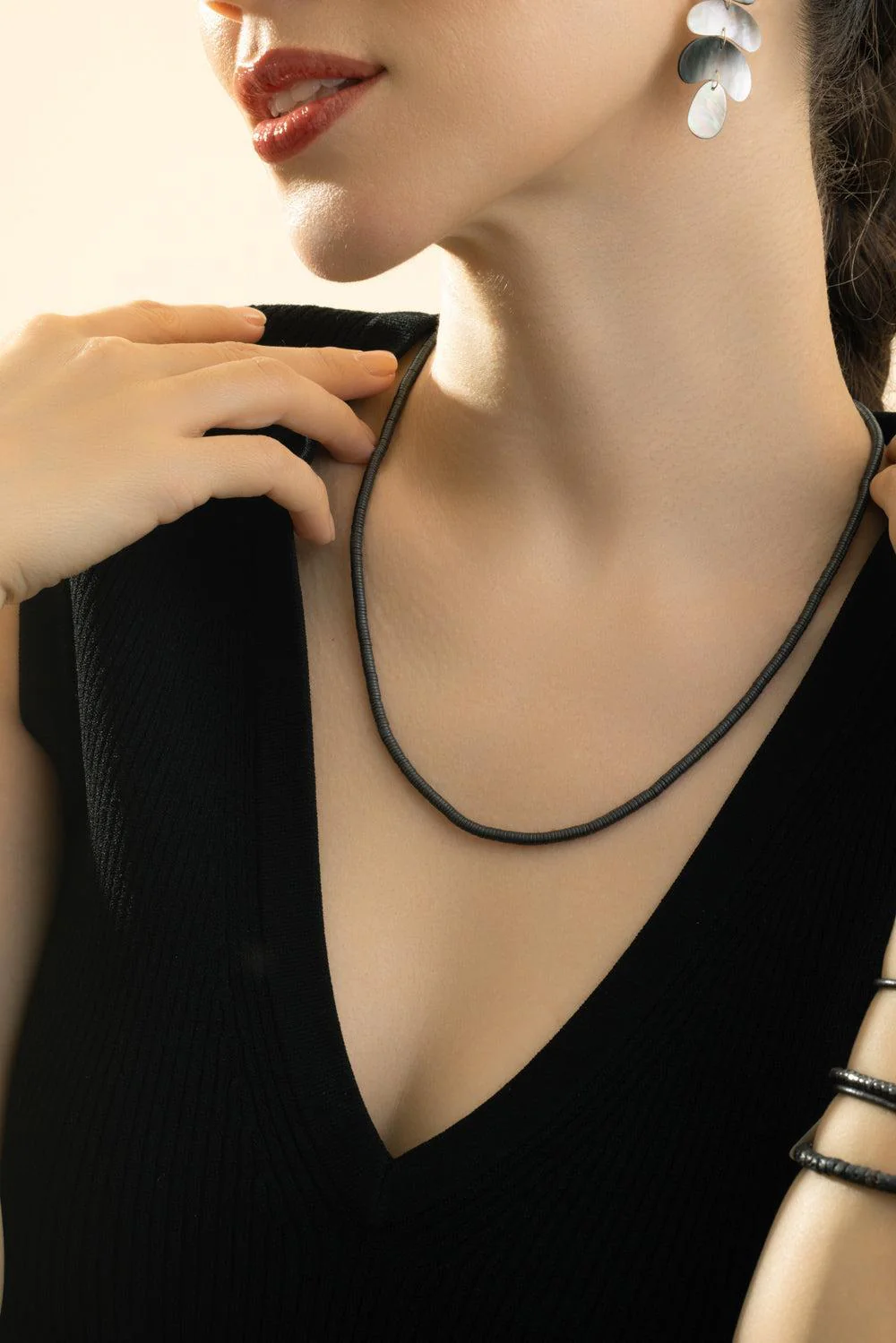 Matte Hematite Beaded Necklace - Image 2