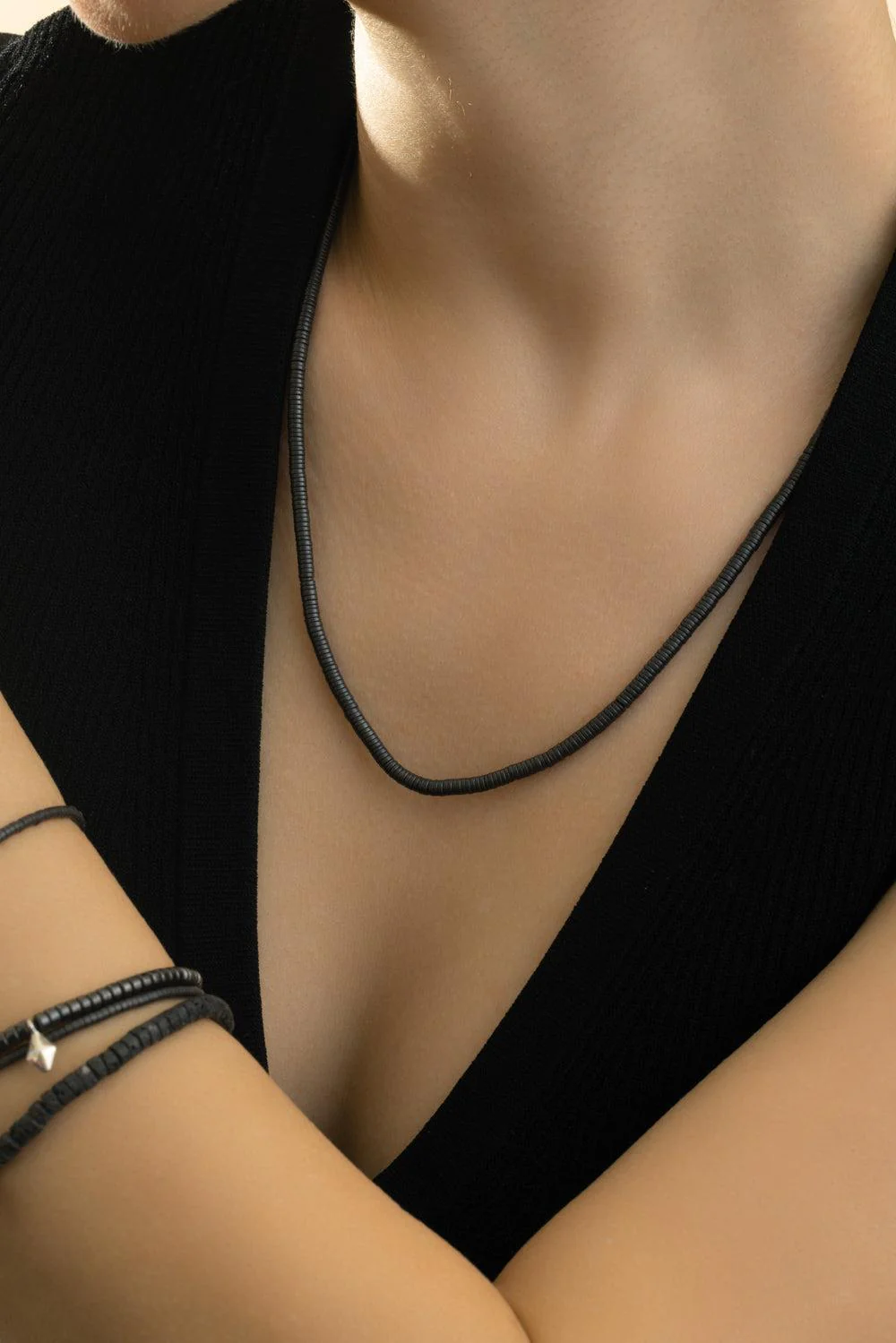 Matte Hematite Beaded Necklace - Image 4