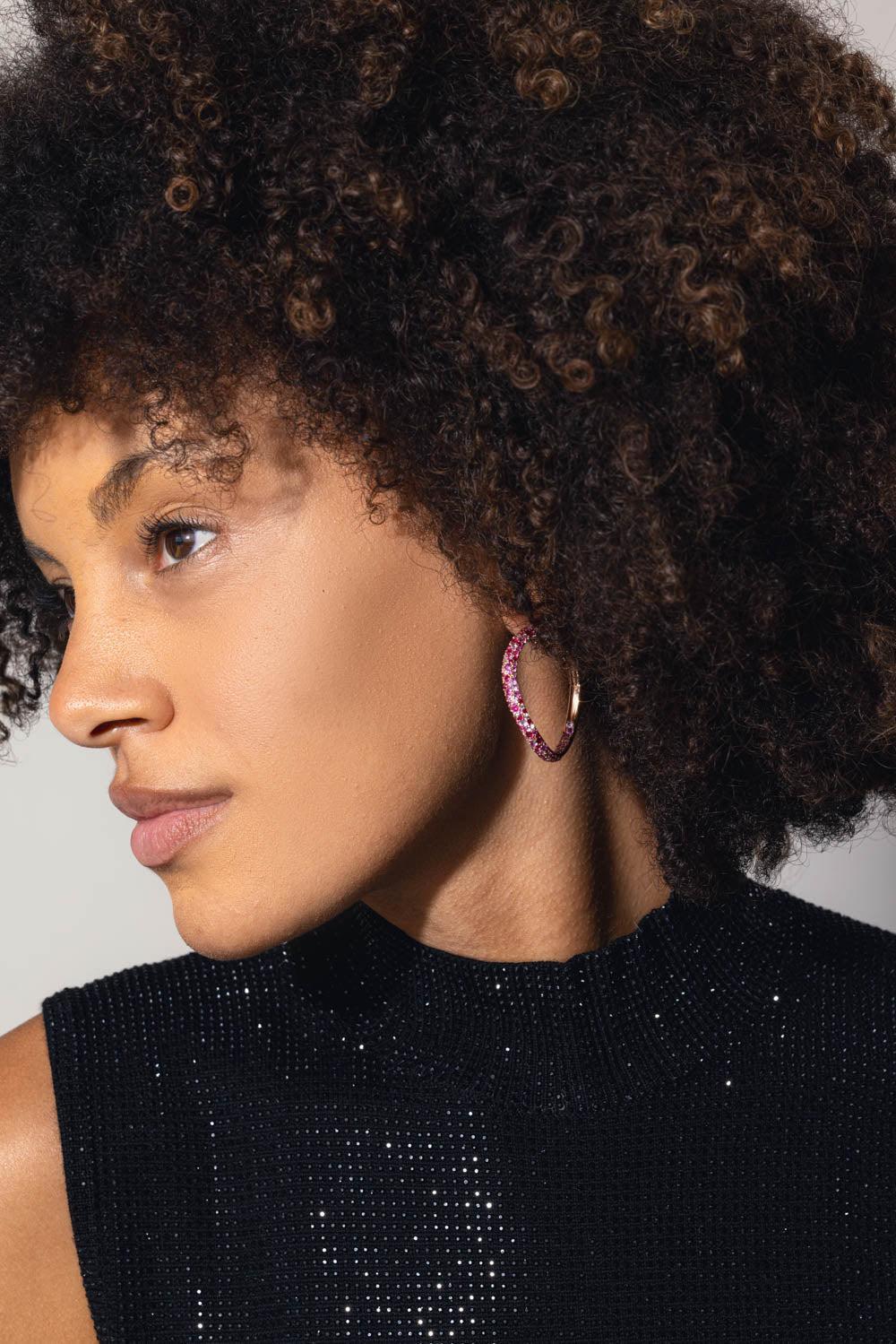 Pink Sapphire Julian Curved Hoop Earrings - Image 2