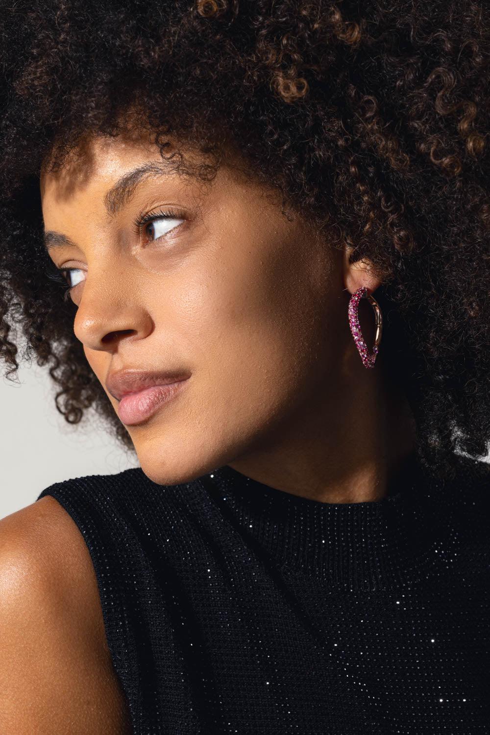 Pink Sapphire Julian Curved Hoop Earrings - Image 3