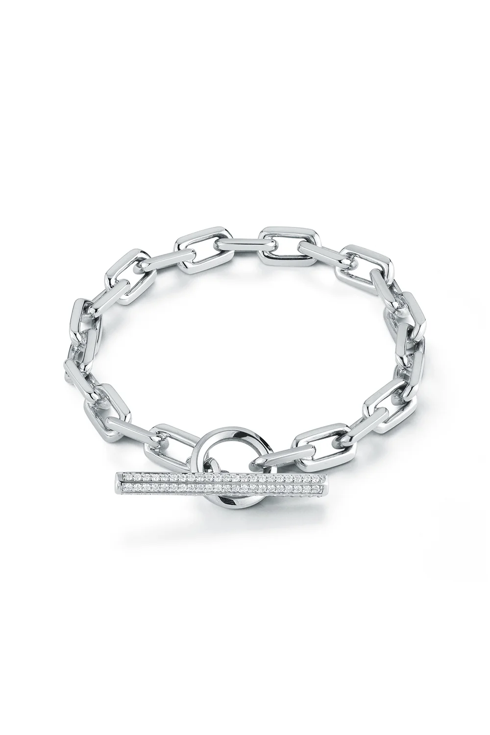 Saxon Diamond Toggle Chain Link Bracelet - White Gold