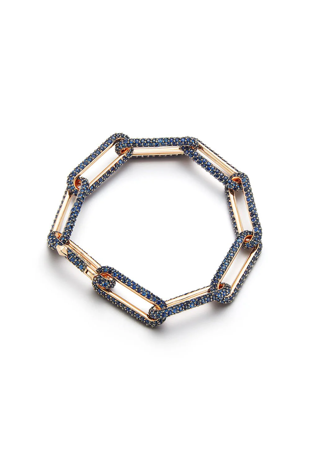 All Blue Sapphire Saxon Elongated Link Bracelet - Rose Gold