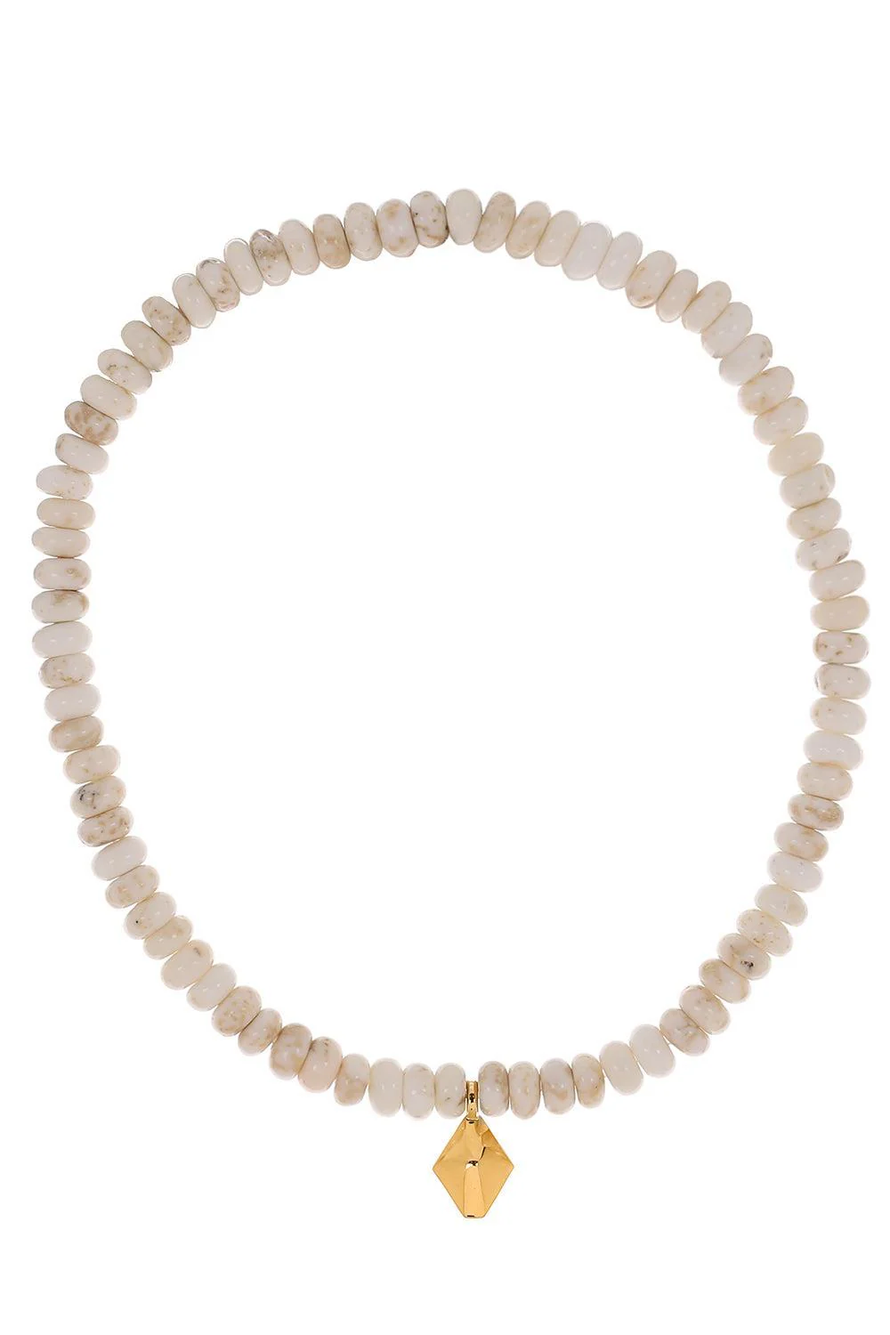 White Turquoise Beaded Bracelet - Yellow Gold