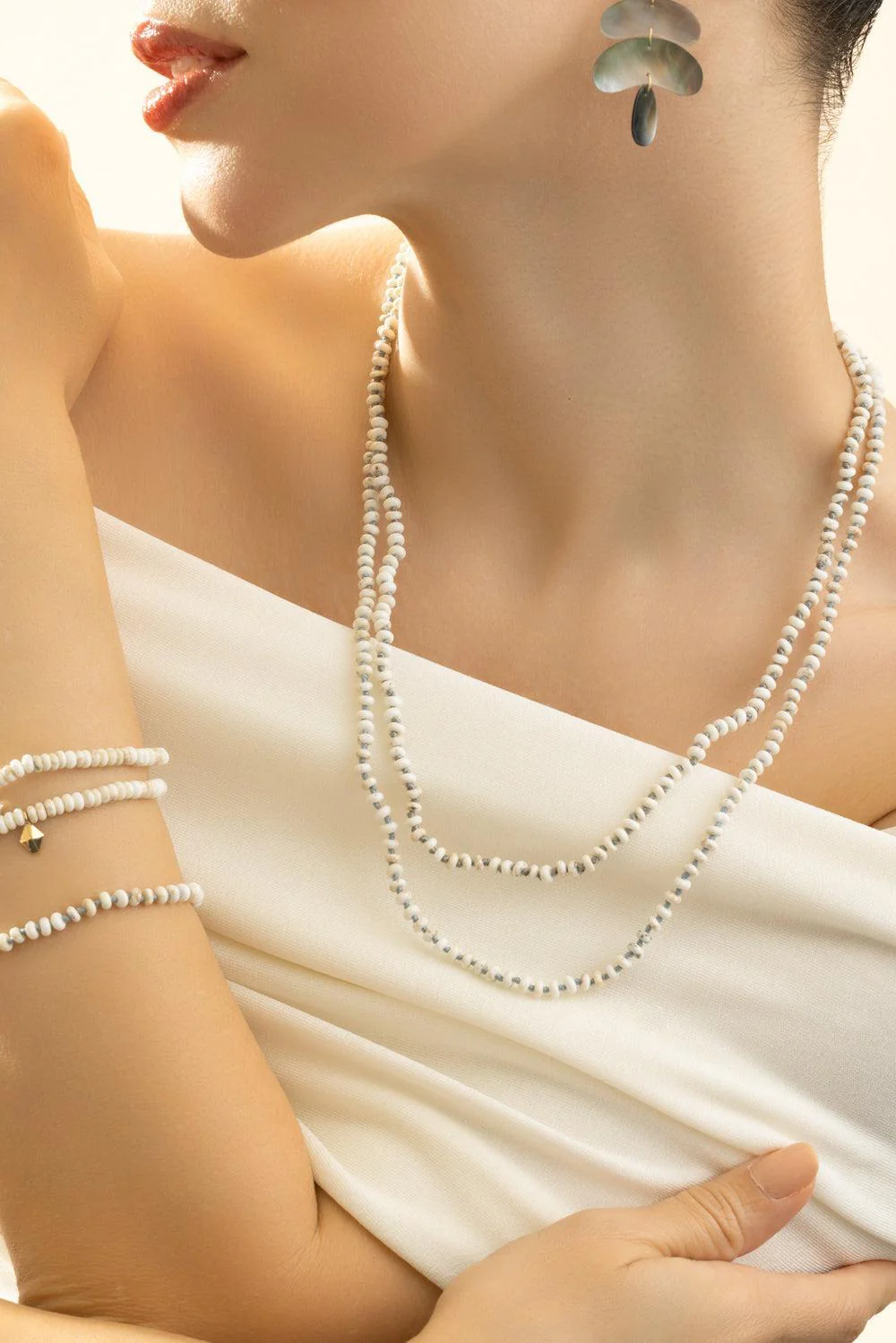 White Turquoise Beaded Necklace - Rhodium - Image 2