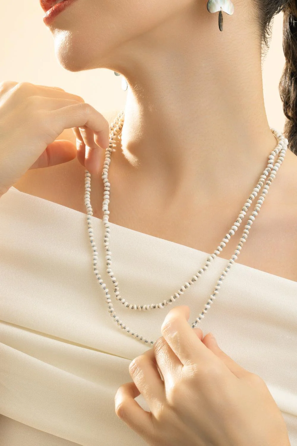 White Turquoise Beaded Necklace - Rhodium - Image 4