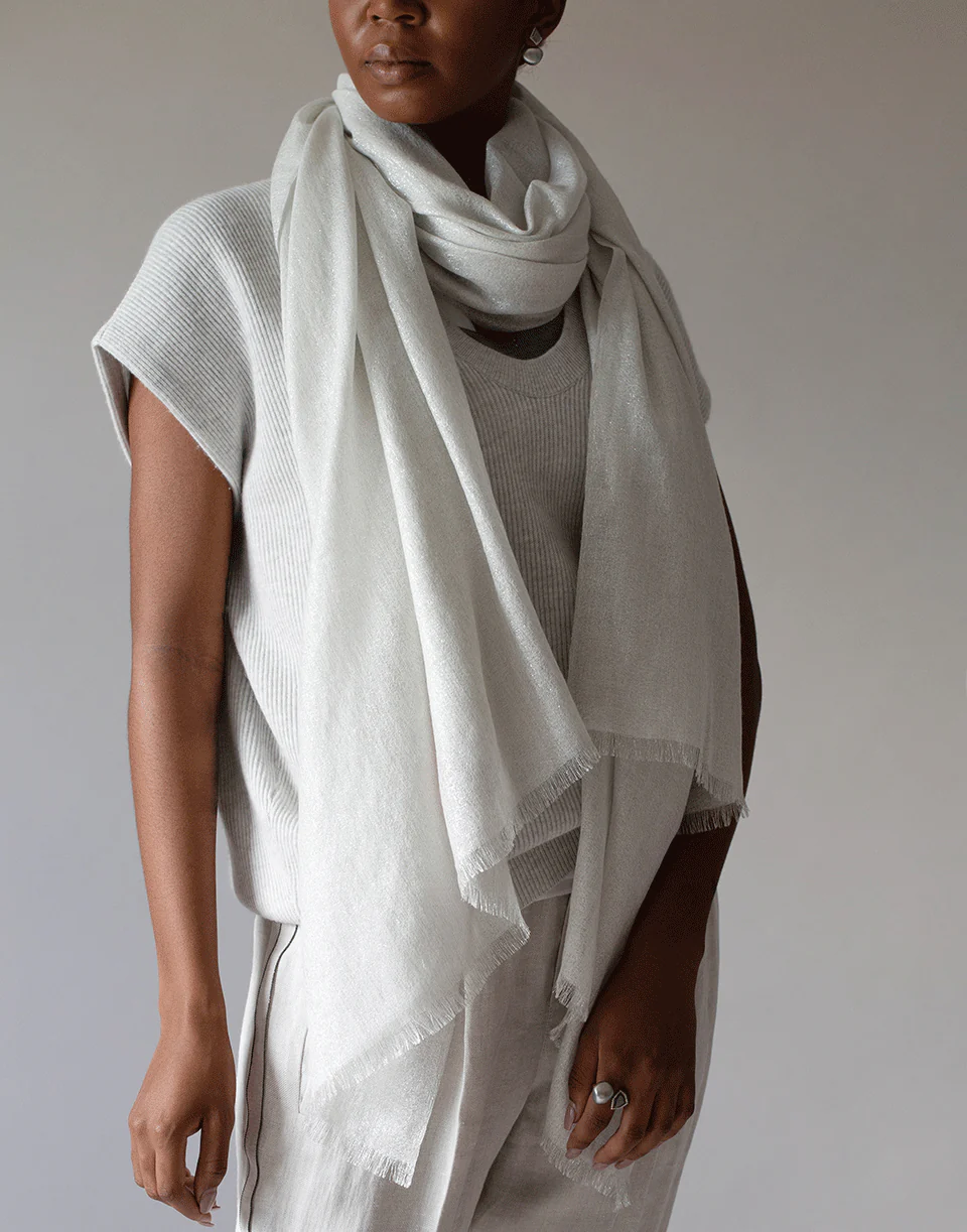 White Cashmere Silk and Lurex Scarf - Image 2