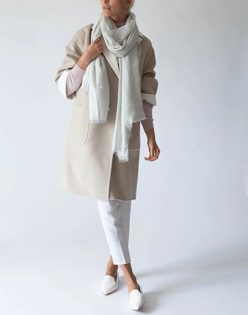 White Cashmere Silk and Lurex Scarf - Image 3