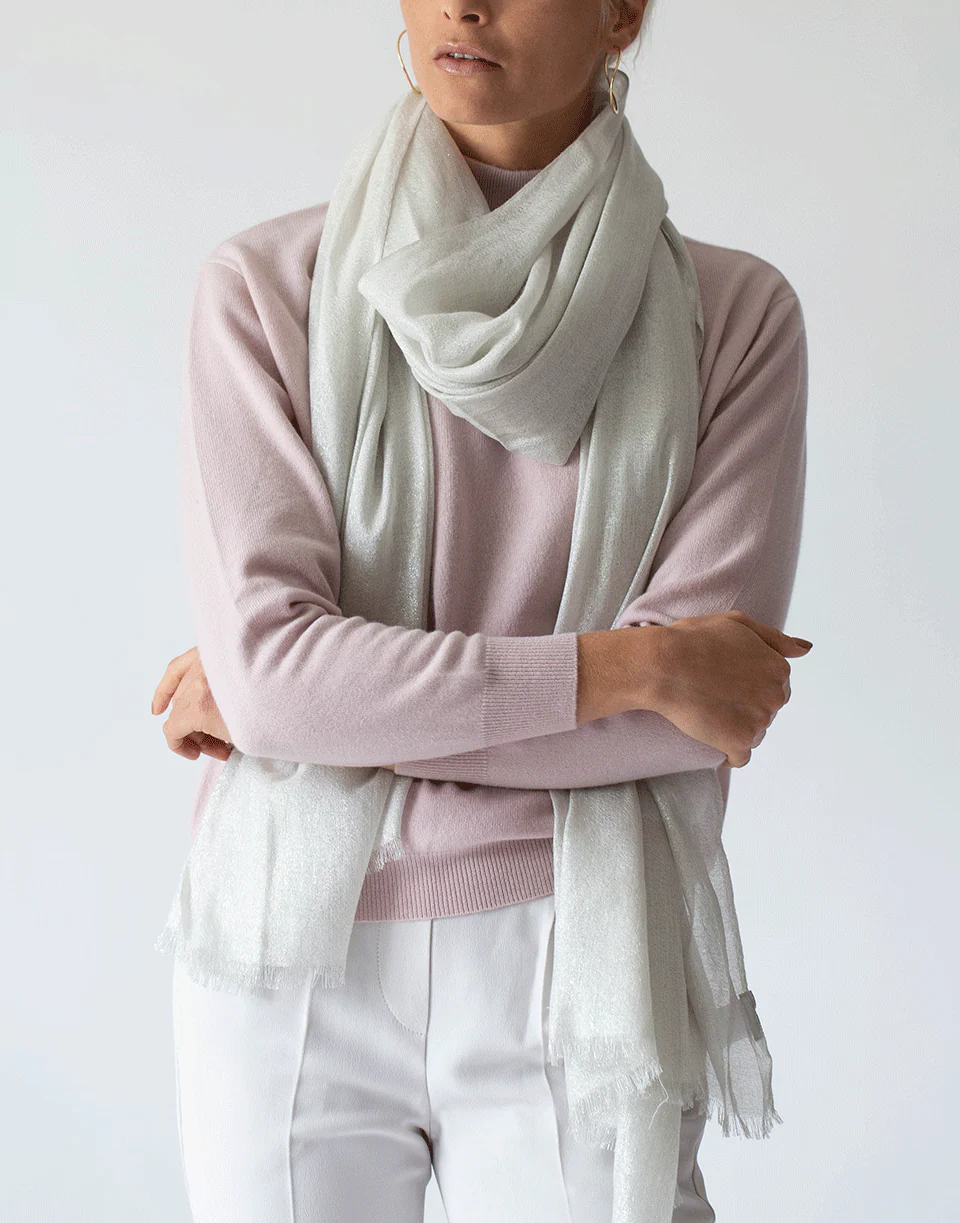 White Cashmere Silk and Lurex Scarf - Image 4