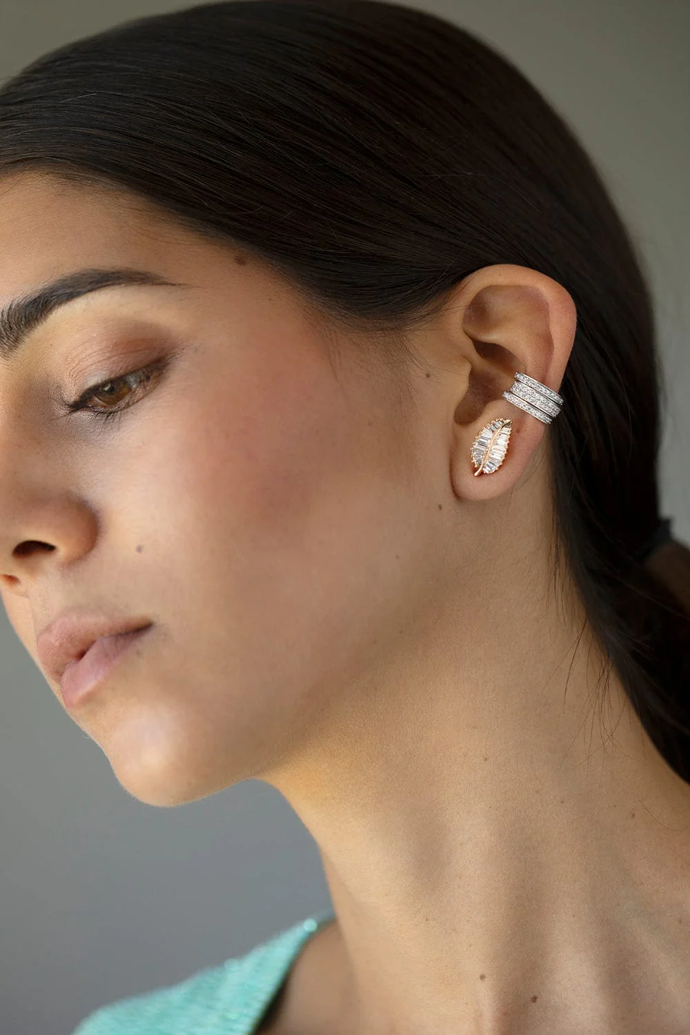 White Gold Single Row Diamond Ear Cuff - Image 2