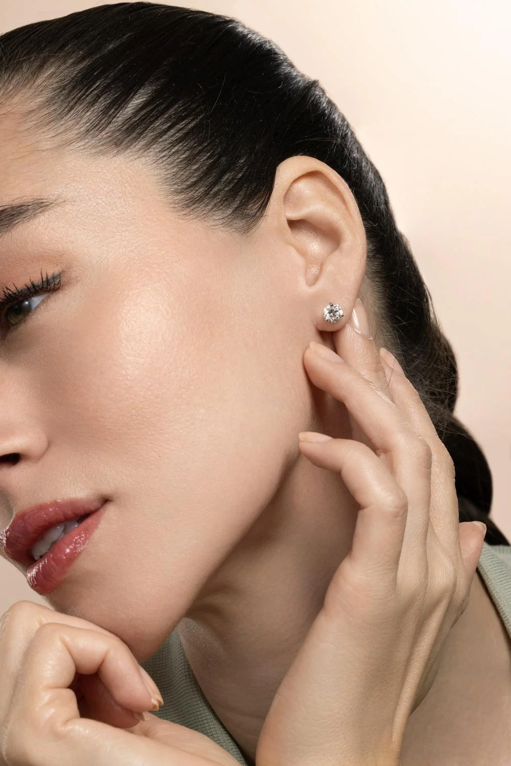 Diamond Martini Round Solitaire Stud Earrings - Image 2