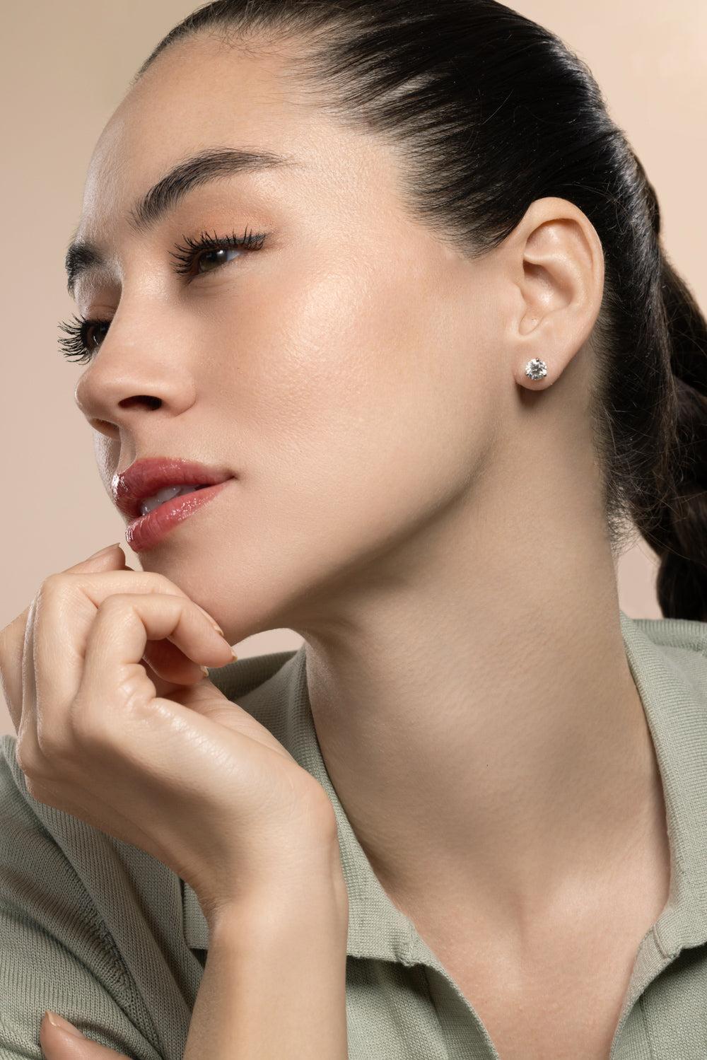 Diamond Martini Round Solitaire Stud Earrings - Image 3