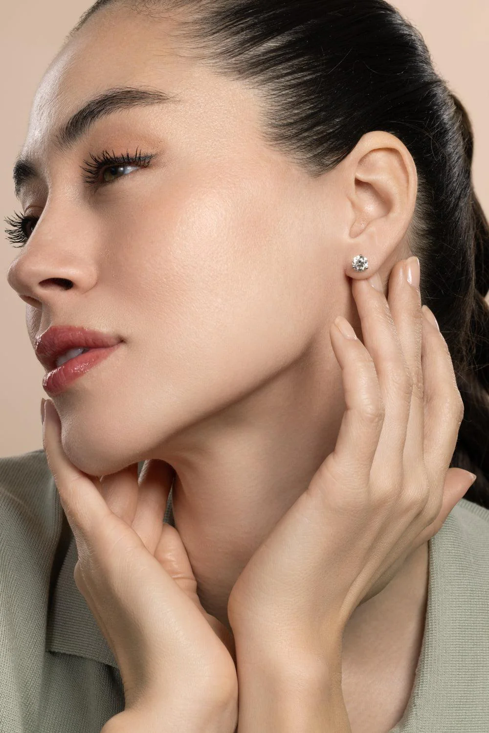 Diamond Martini Round Solitaire Stud Earrings - Image 4