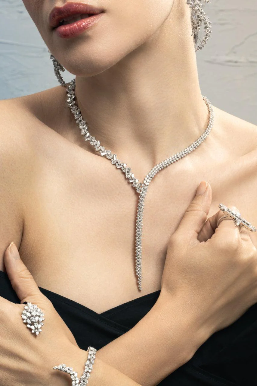 Diamond Round Marquise Y Drop Necklace - Image 4