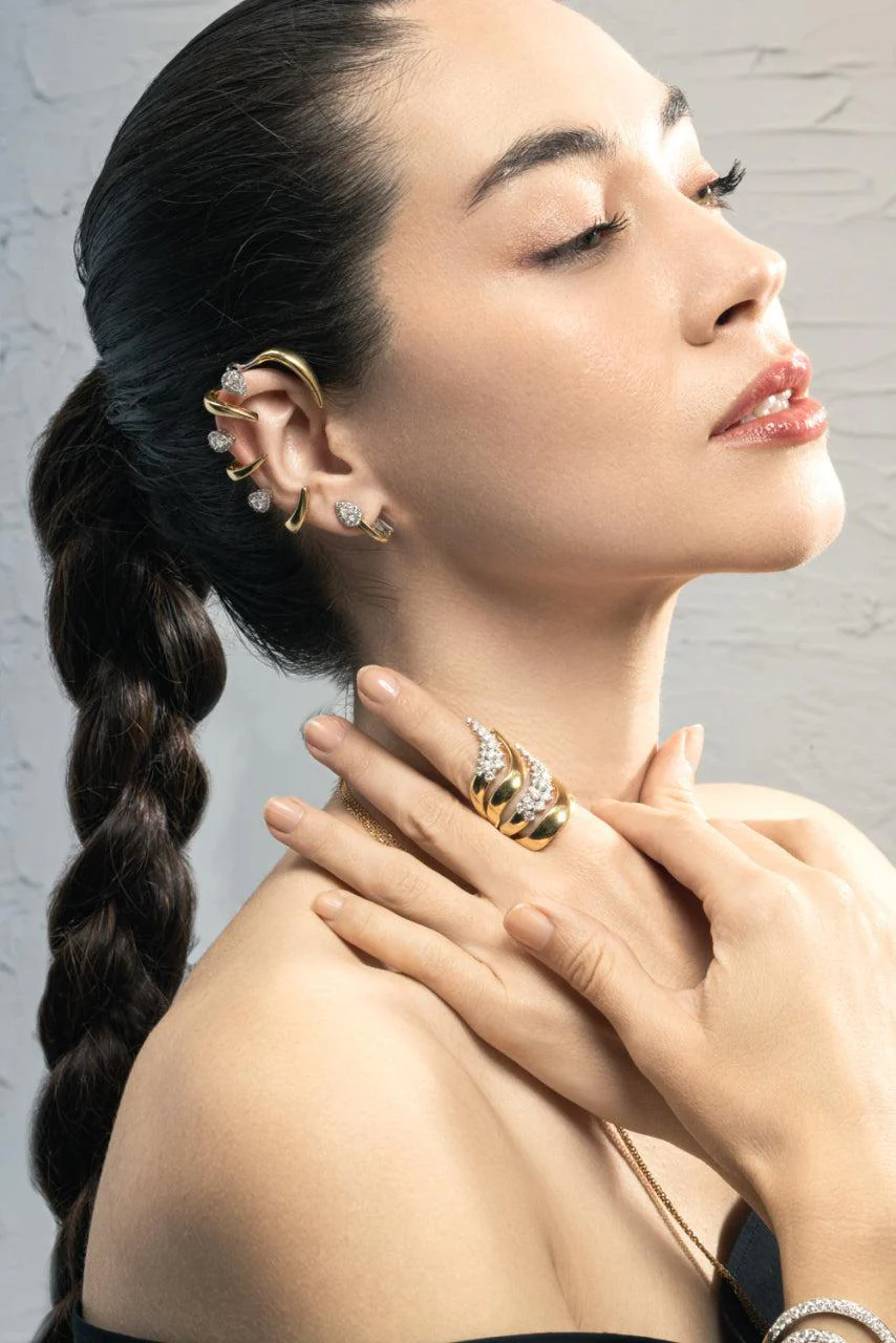 Diamond Round Pear Golden Strada Earrings - Image 2