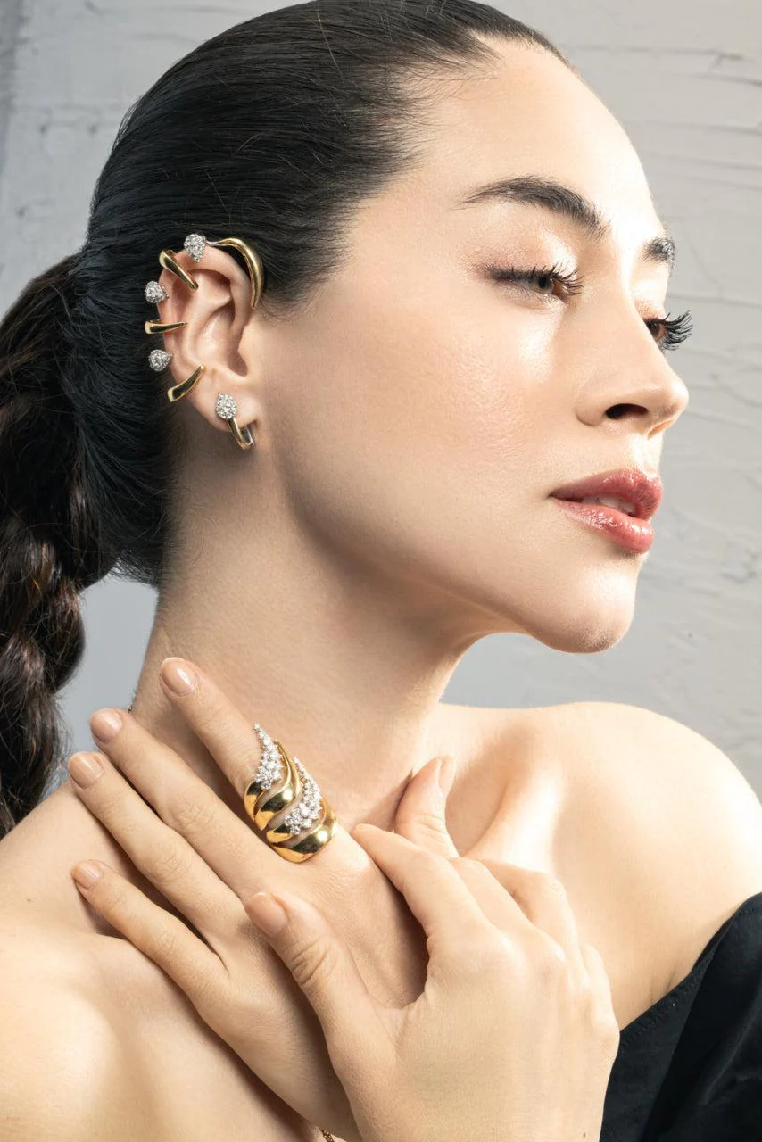 Diamond Round Pear Golden Strada Earrings - Image 3