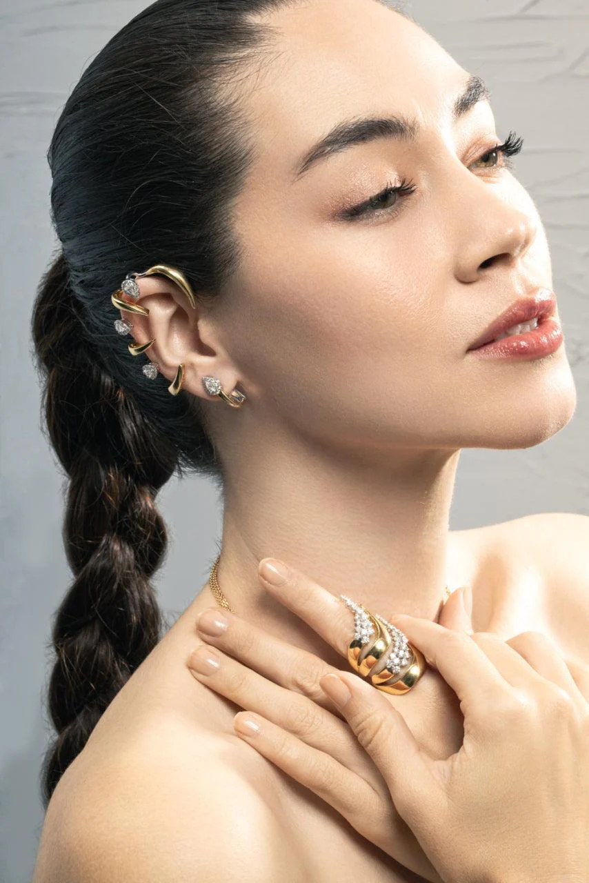 Diamond Round Pear Golden Strada Earrings - Image 4