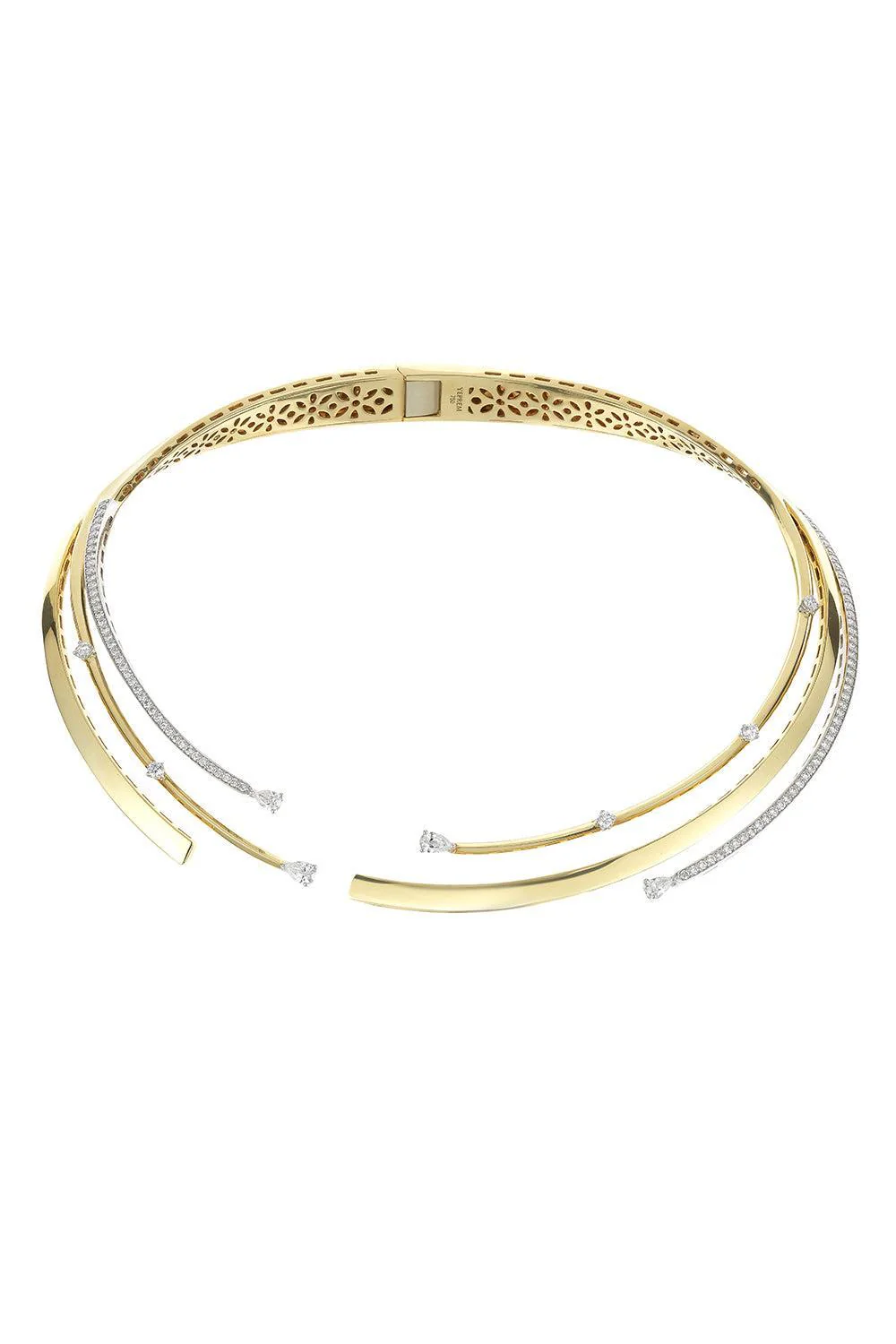Diamond Round Pear Golden Strada Statement Collar Necklace