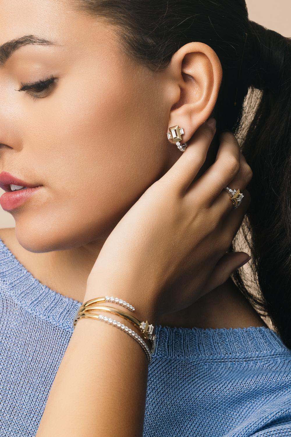 Diamond Baguette Golden Strada Earrings - Image 3