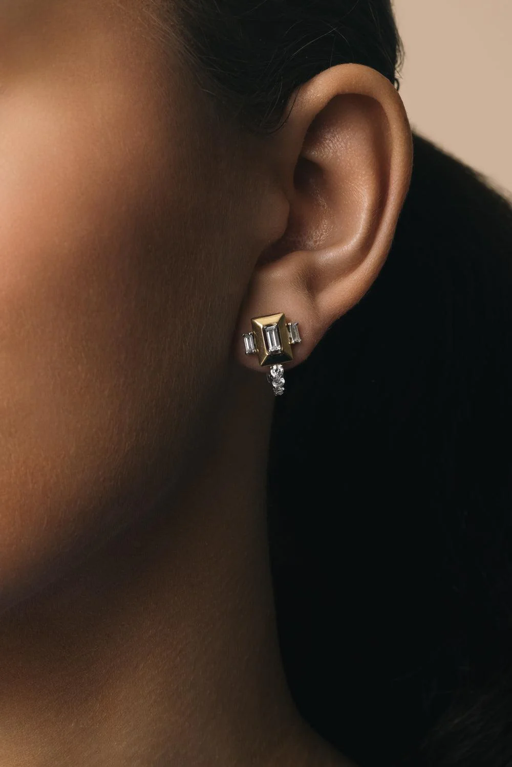 Diamond Baguette Golden Strada Earrings - Image 4