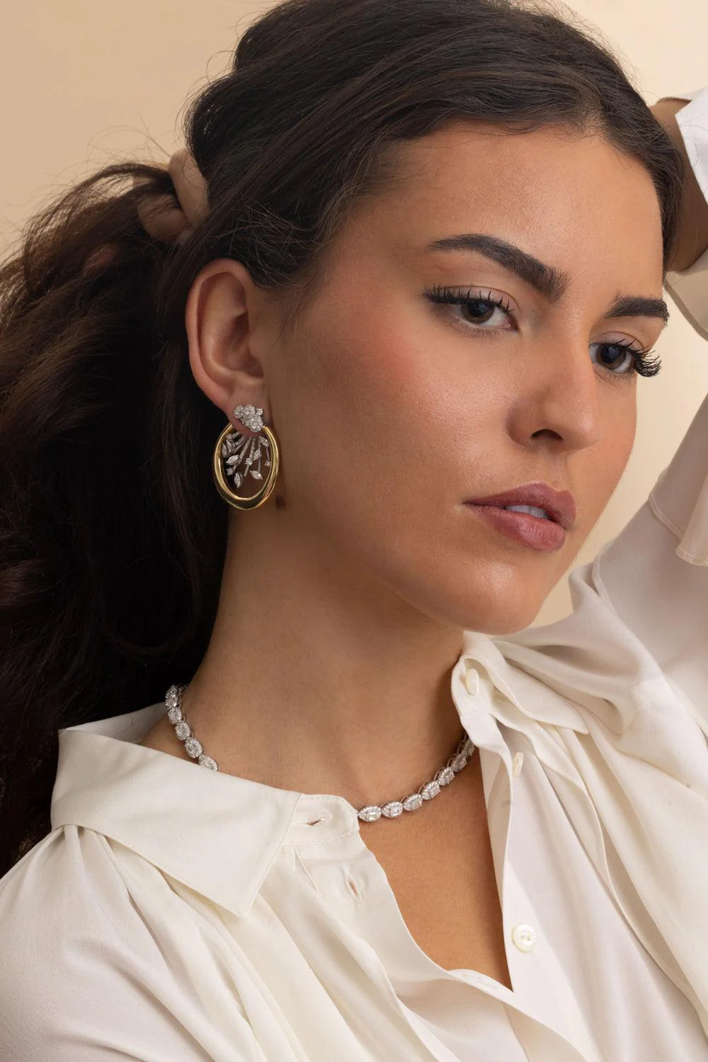 Diamond Cluster Round Hoop Earrings - Image 2