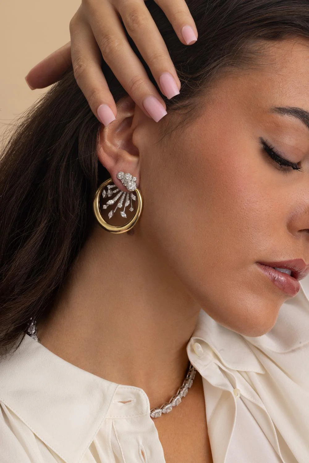 Diamond Cluster Round Hoop Earrings - Image 3