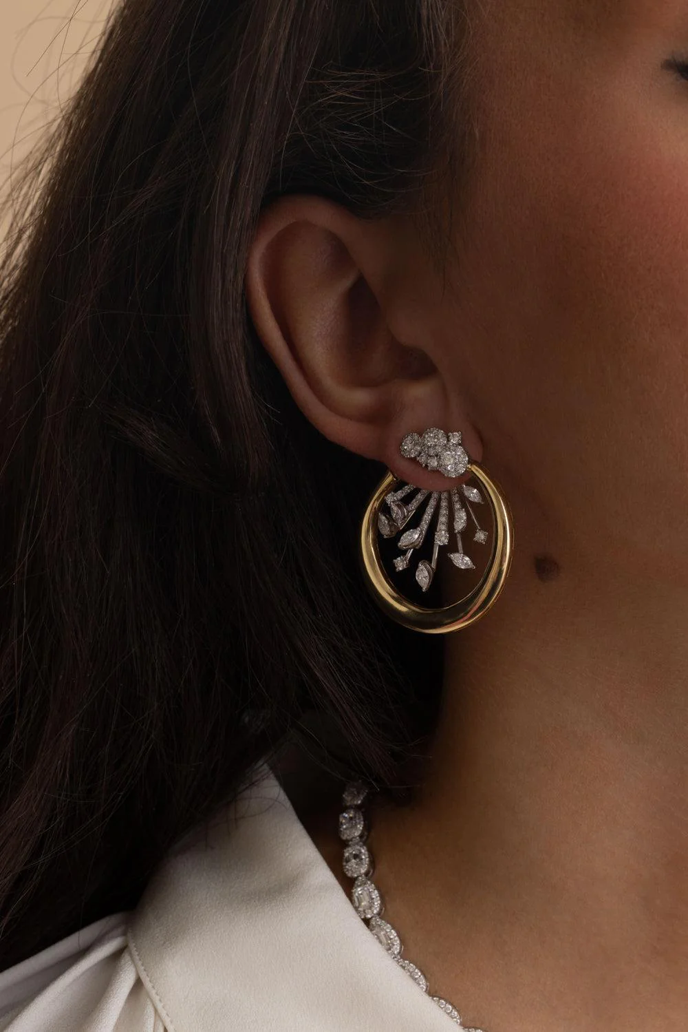 Diamond Cluster Round Hoop Earrings - Image 4